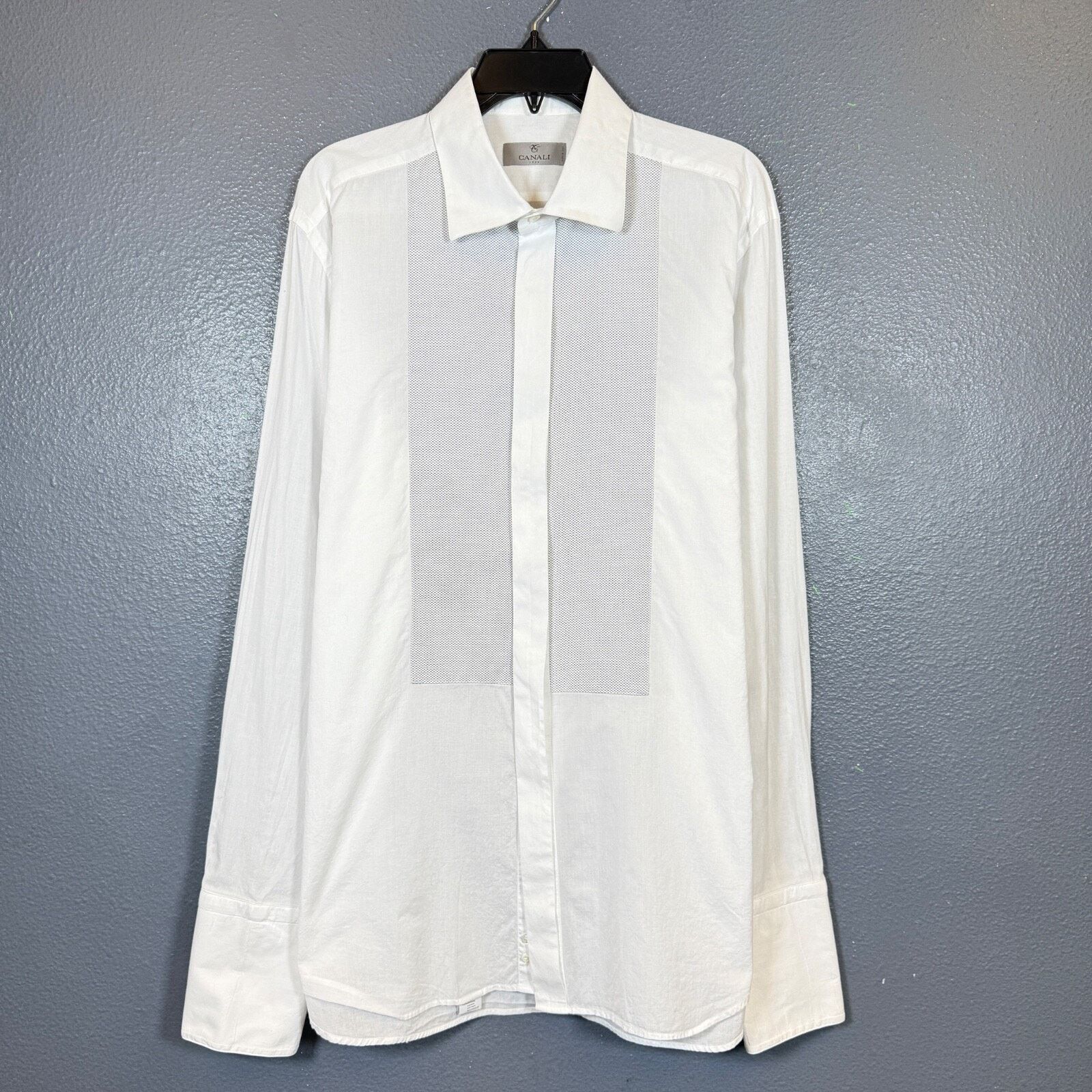 Canali 44-175 men White Front Tuxedo Shirt Cufflink Sleeve