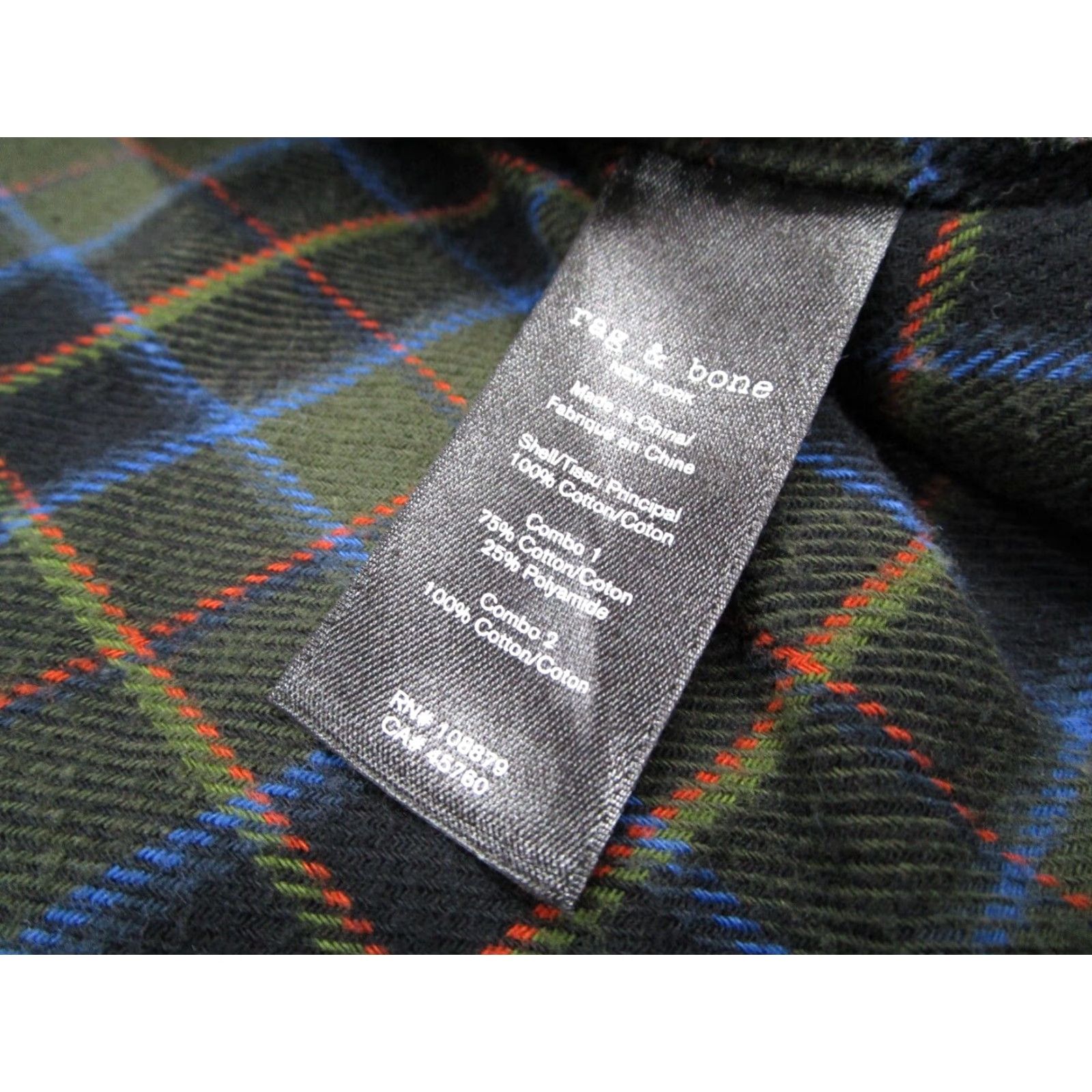 Rag & Bone Rag & Bone Mens Large Green Plaid Long Sleeve Flannel Button Up Shirt Cotton Blend Size US L / EU 52-54 / 3 - 4 Thumbnail