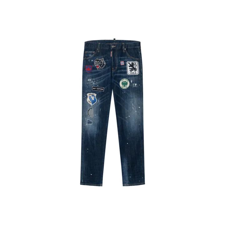 Dsquared2 DSQUARED2 Blue Distressed Straight Leg Jeans 0079 Size US 44 / EU 60 - 1 Thumbnail