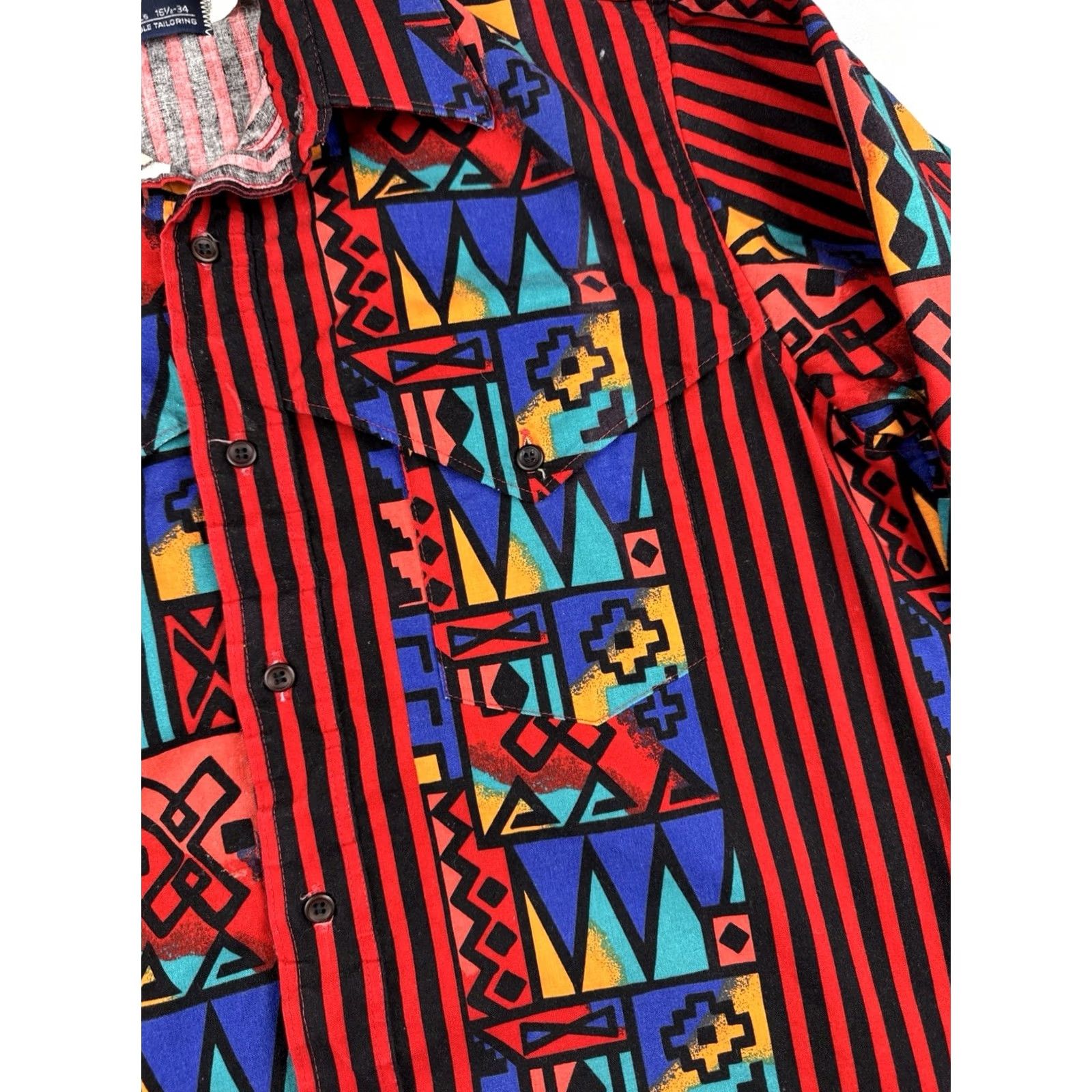 Wrangler VINTAGE Wrangler Western Shirt USA Made Aztec Southwest Striped L Tall Men Size US L / EU 52-54 / 3 - 4 Thumbnail