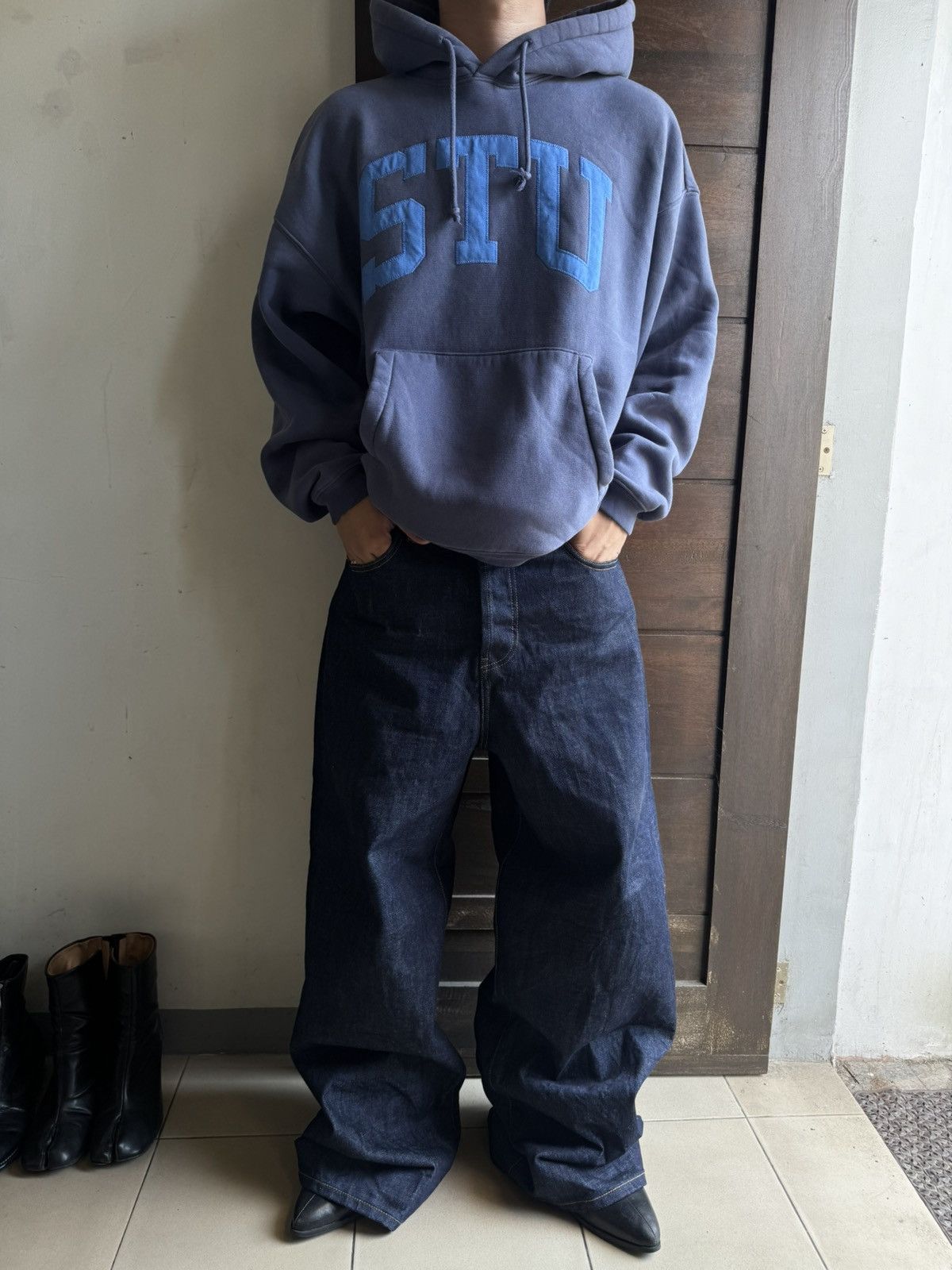 Stussy Stussy STU Relaxed Blue Hoodie Size US XL / EU 56 / 4 - 1 Thumbnail
