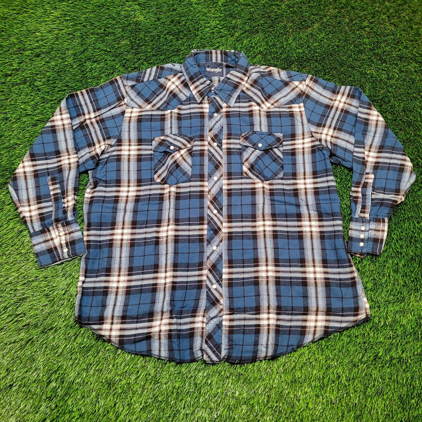 Wrangler VTG Wrangler Western Pearl Snap Flannel Oversized XL Baggy Size US XL / EU 56 / 4 - 1 Thumbnail