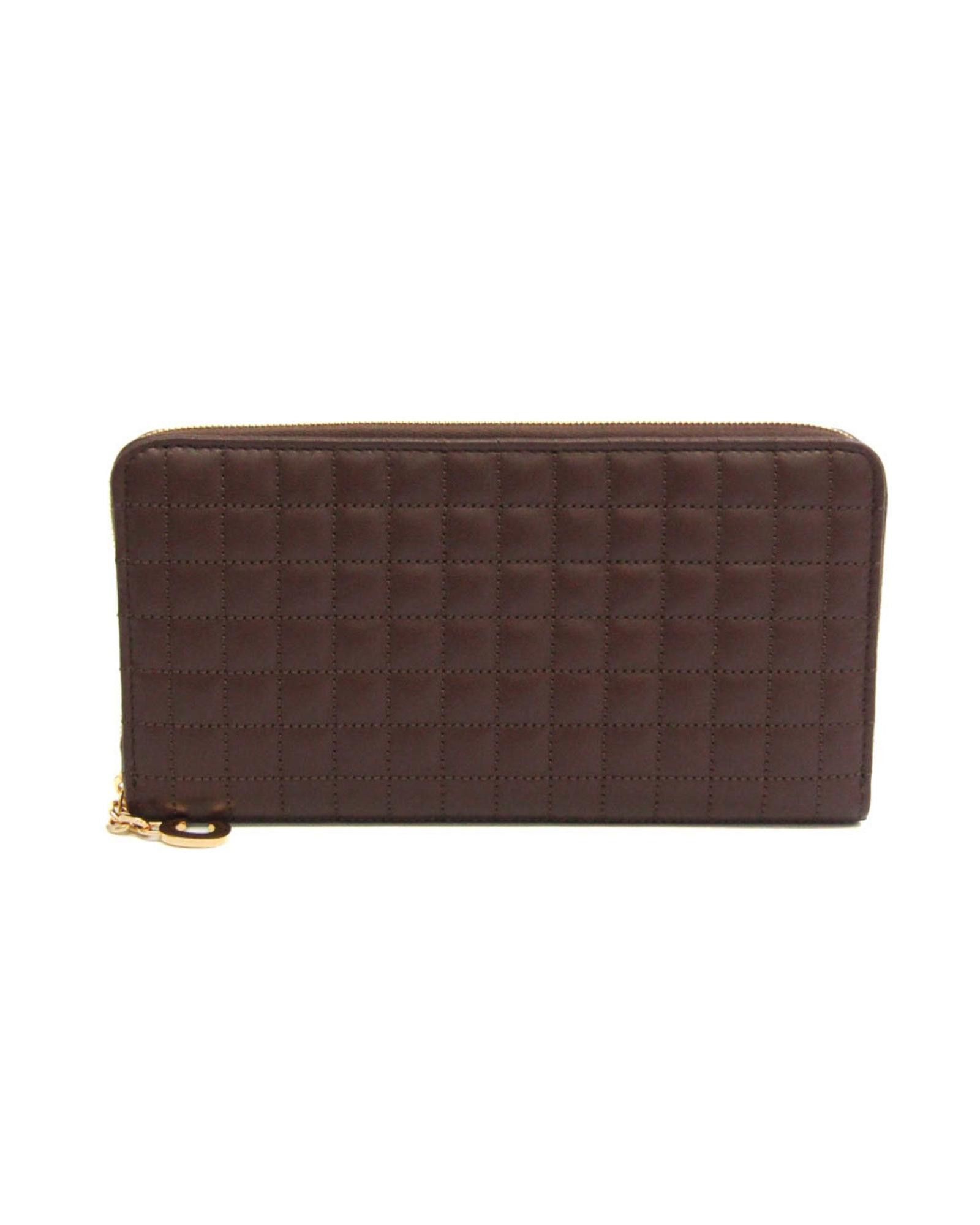 image of Celine Round Fastener Quilting Long Wallet in Brown, Women's