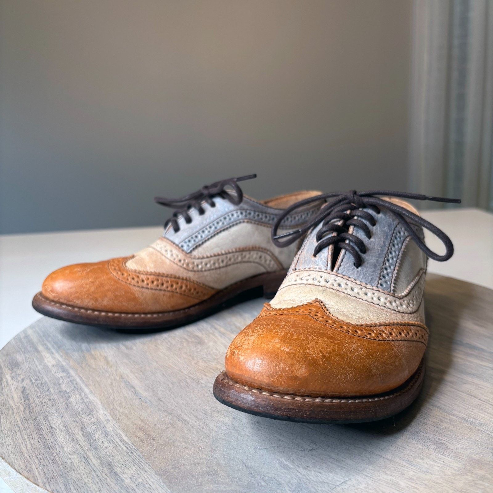 Bed Stu Bed Stu Lita II Oxford Tan Rustic Leather Wingtip Shoes Sz 7 Size US 7 / IT 37 - 1 Thumbnail