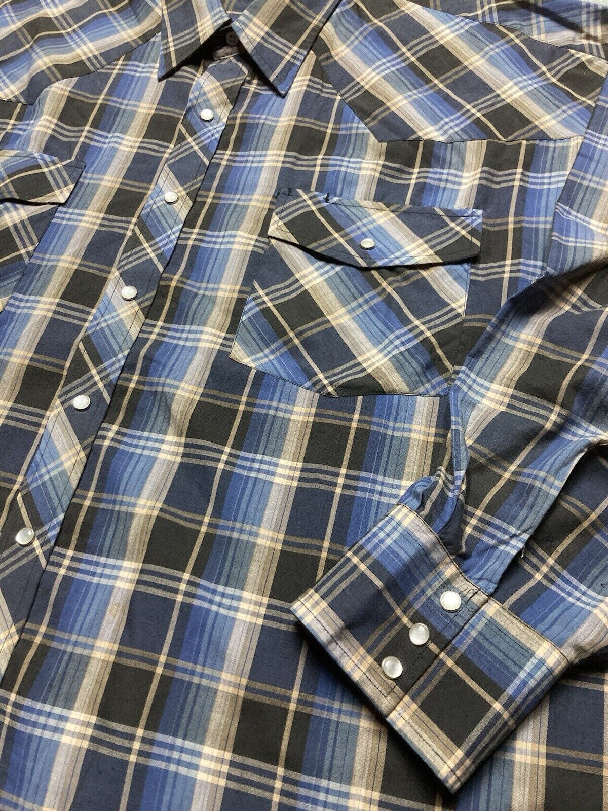 Vintage VTG 90s Pearl snap shirt plaid check western cowboy blue XXL Size US XXL / EU 58 / 5 - 2 Thumbnail