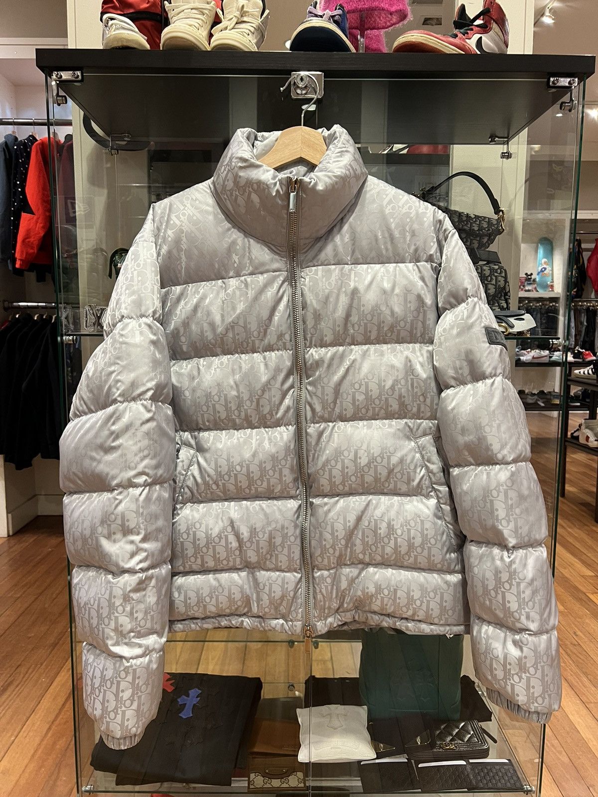Pre-owned Dior Oblique Monogram Puffer Jacket Silver Grey