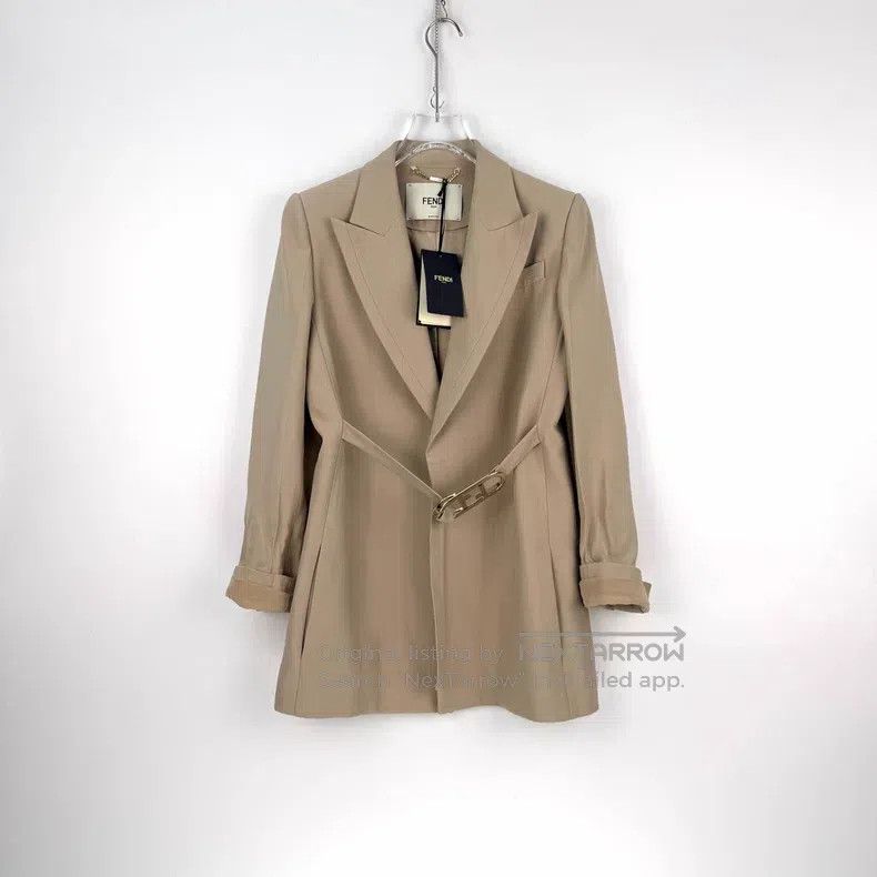 Fendi Fendi Georgette Jacket with Belt, Beige Size XS / US 0-2 / IT 36-38 - 3 Thumbnail