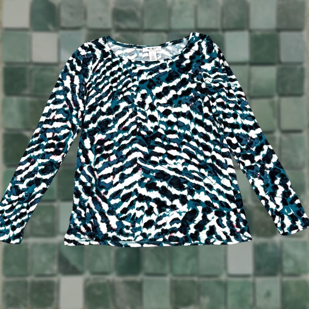 Vintage WHBM Womens Long Sleeve Abstract Print Top Sz S Stretch Soft Round Neck T-Shirt Black Womens All Size S / US 4 / IT 40 - 1 Thumbnail