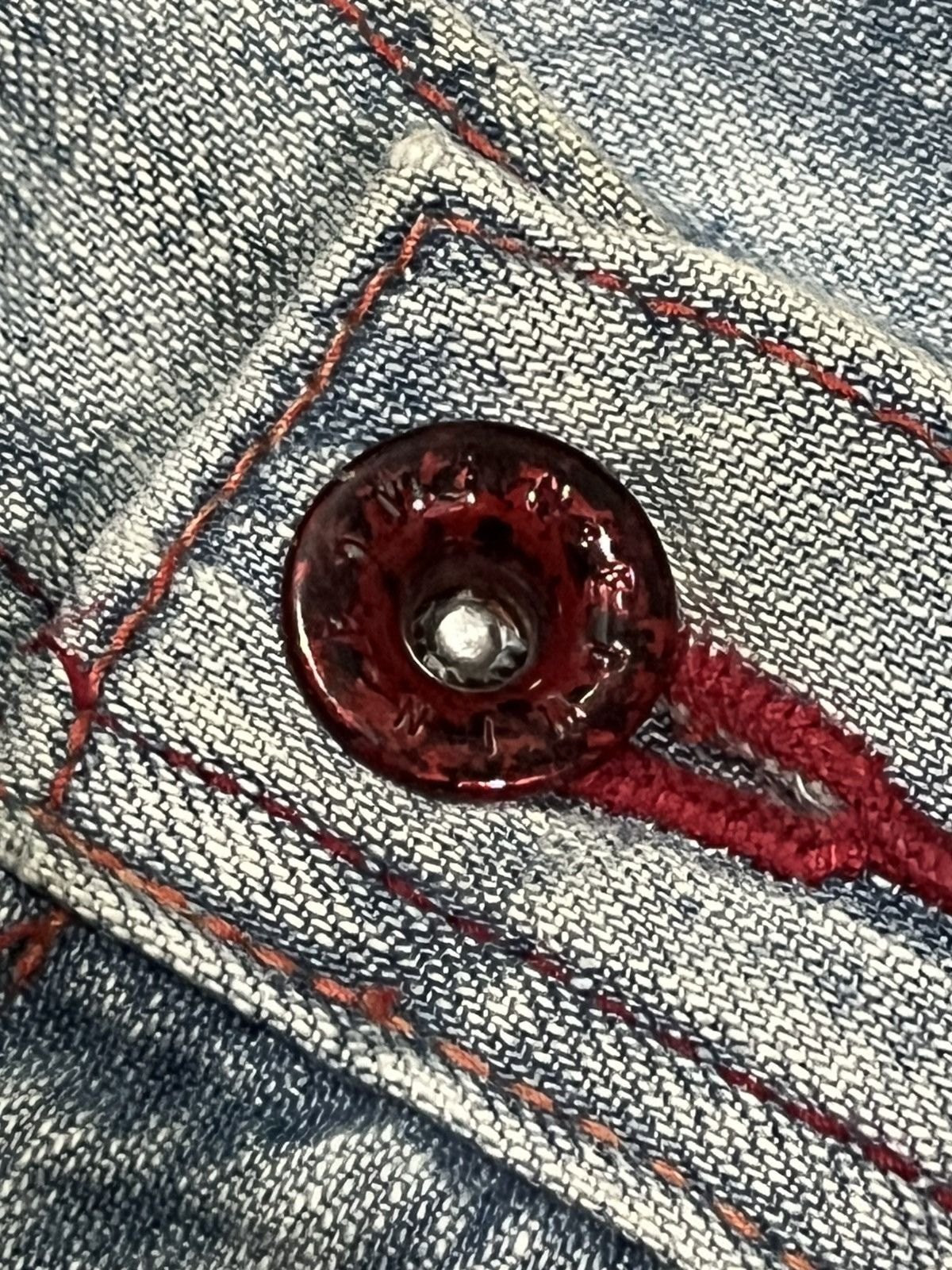 45rpm × Edwin × Japanese Brand Vintage Edwin Blue Trip 503 Red Thread Distressed Blue Jeans Size US 32 / EU 48 - 5 Thumbnail