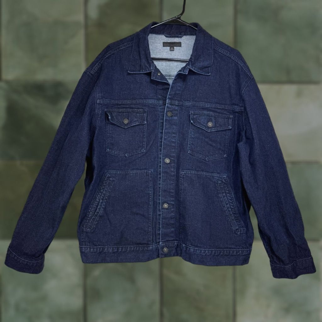 Uniqlo Men's Denim Trucker Work Jacket 2XL Pockets Blue Jacket Casual Streetwear Shirt Mens