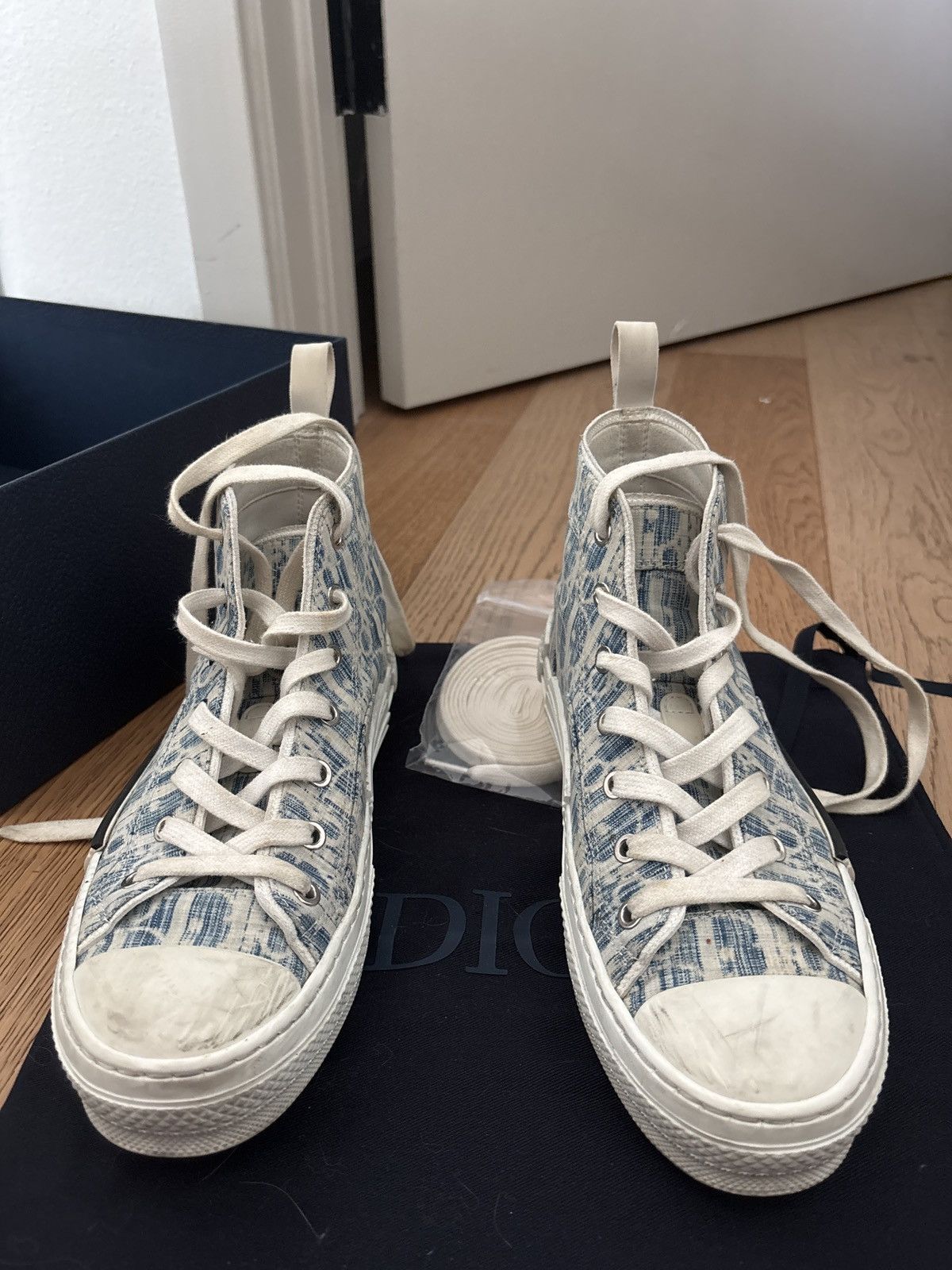 Dior Dior B23 High-Top Sneakers – Blue Oblique Kasuri Jacquard Size US 8.5 / IT 38.5 - 4 Thumbnail