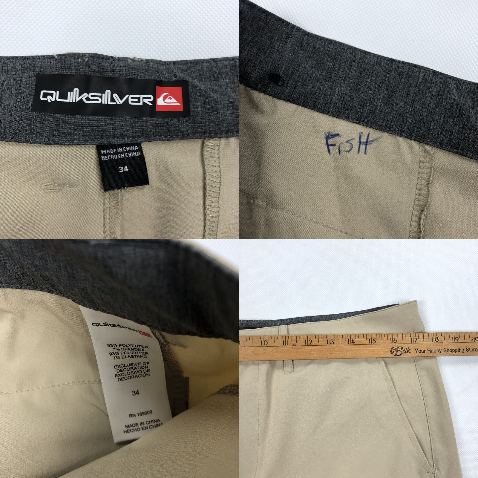 Quiksilver Quiksilver Men's Khaki Flat Front Performance Hybrid Shorts Size 34 Stretch Chino Casual Golf Travel Everyday Winter Size US 34 / EU 50 - 8 Thumbnail
