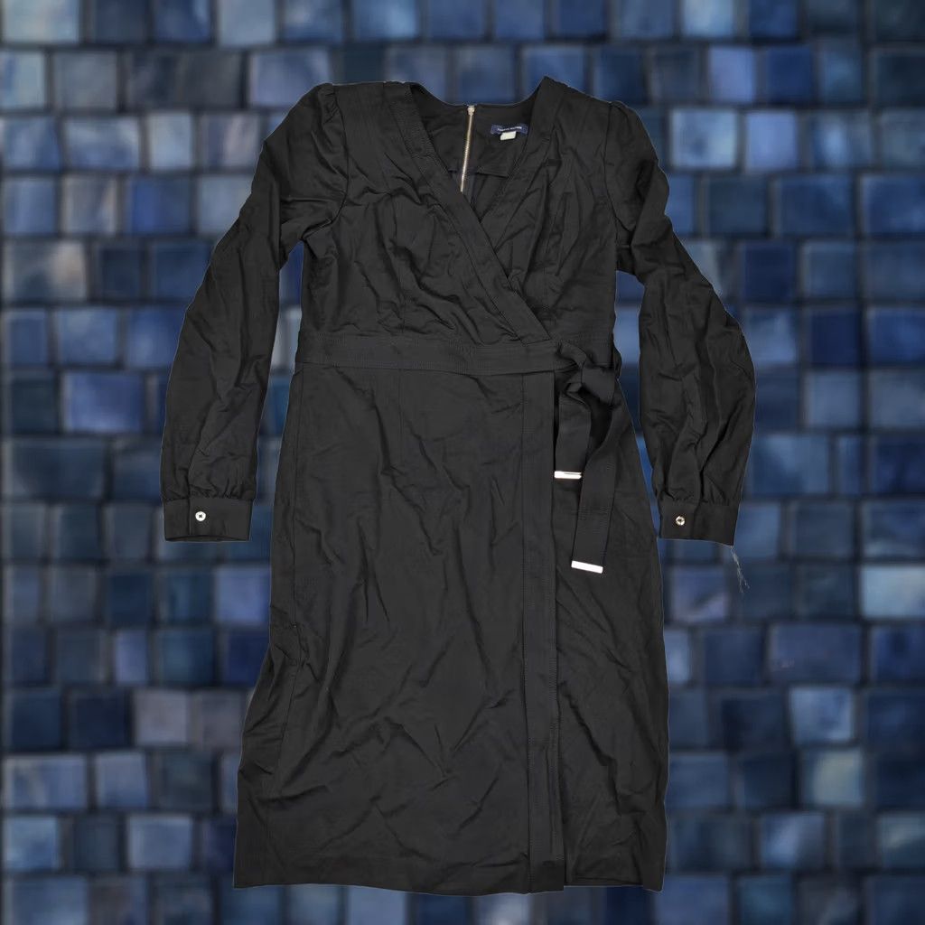 Tommy Hilfiger Tommy Hilfiger Dress Womens 8 Black Long Sleeve Wrap Belted Knee Length Work Size M / US 6-8 / IT 42-44 - 1 Thumbnail