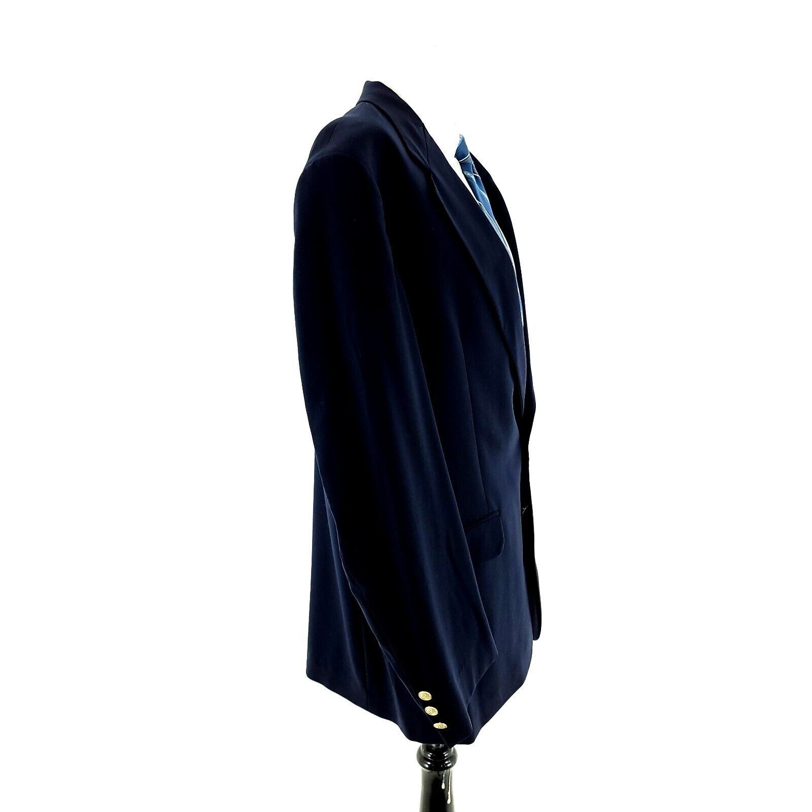 Stafford DAMAGED Stafford Worsted Wool 2 Gold Button Blazer 44L Blue Size 44L - 8 Thumbnail
