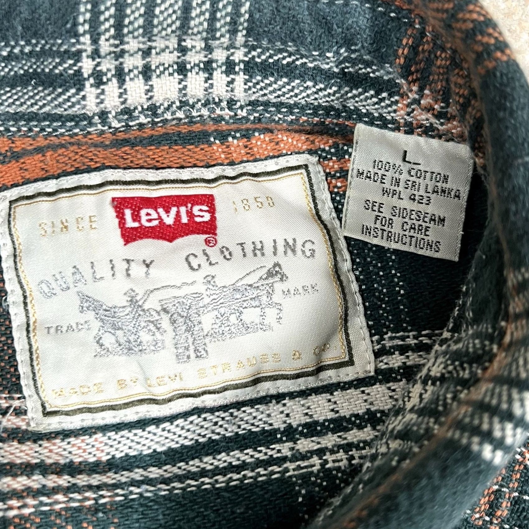 Levi's VINTAGE Levi’s Plaid Flannel Shirt L Men 90s Green Orange Baggy Button-Up Long Sleeve Size US L / EU 52-54 / 3 - 6 Thumbnail