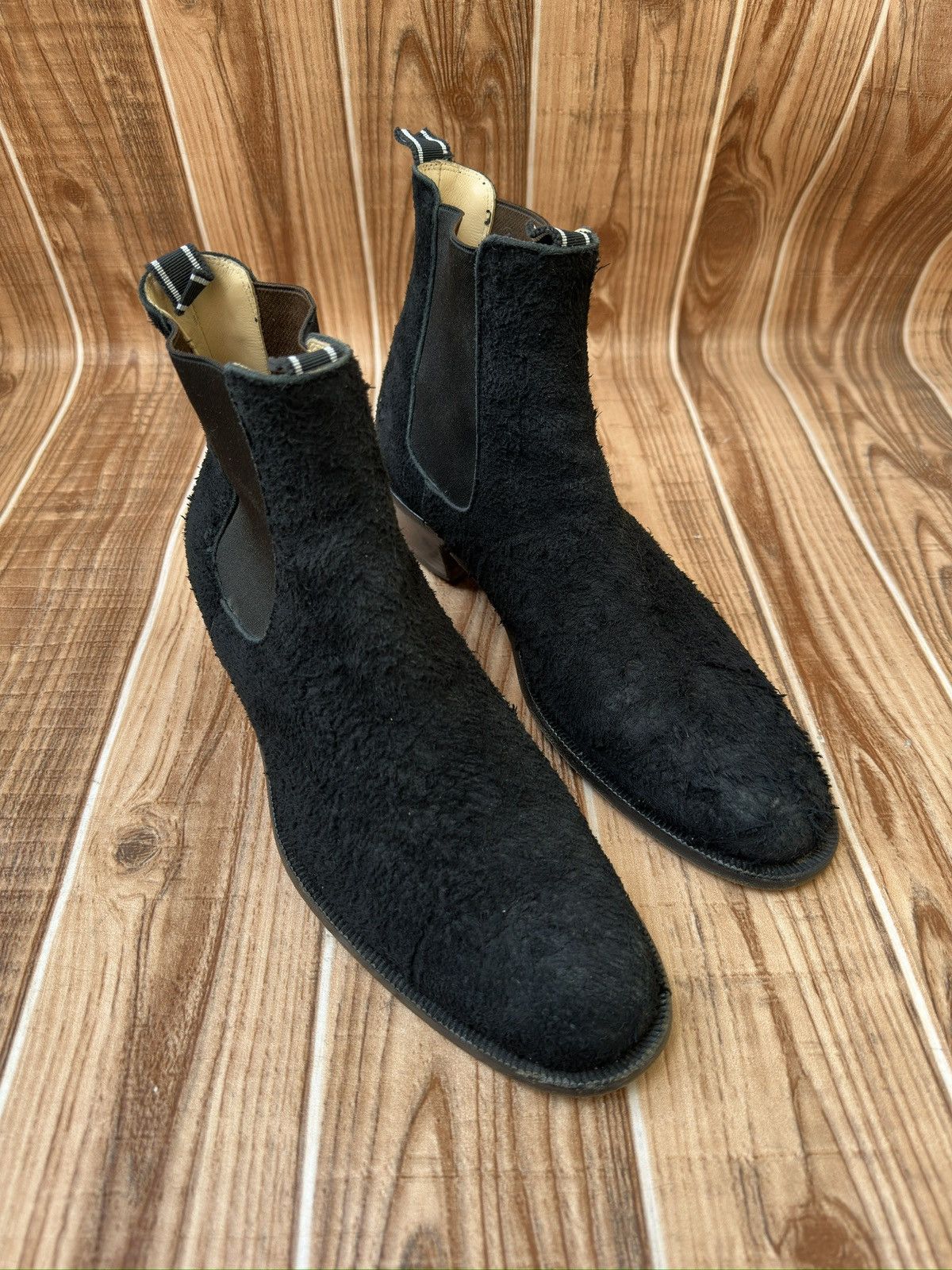 Helmut Lang 2000S Cuban Heel Shoes Boots In Roughed Out Suede in Black, Men's (Size 8.5)