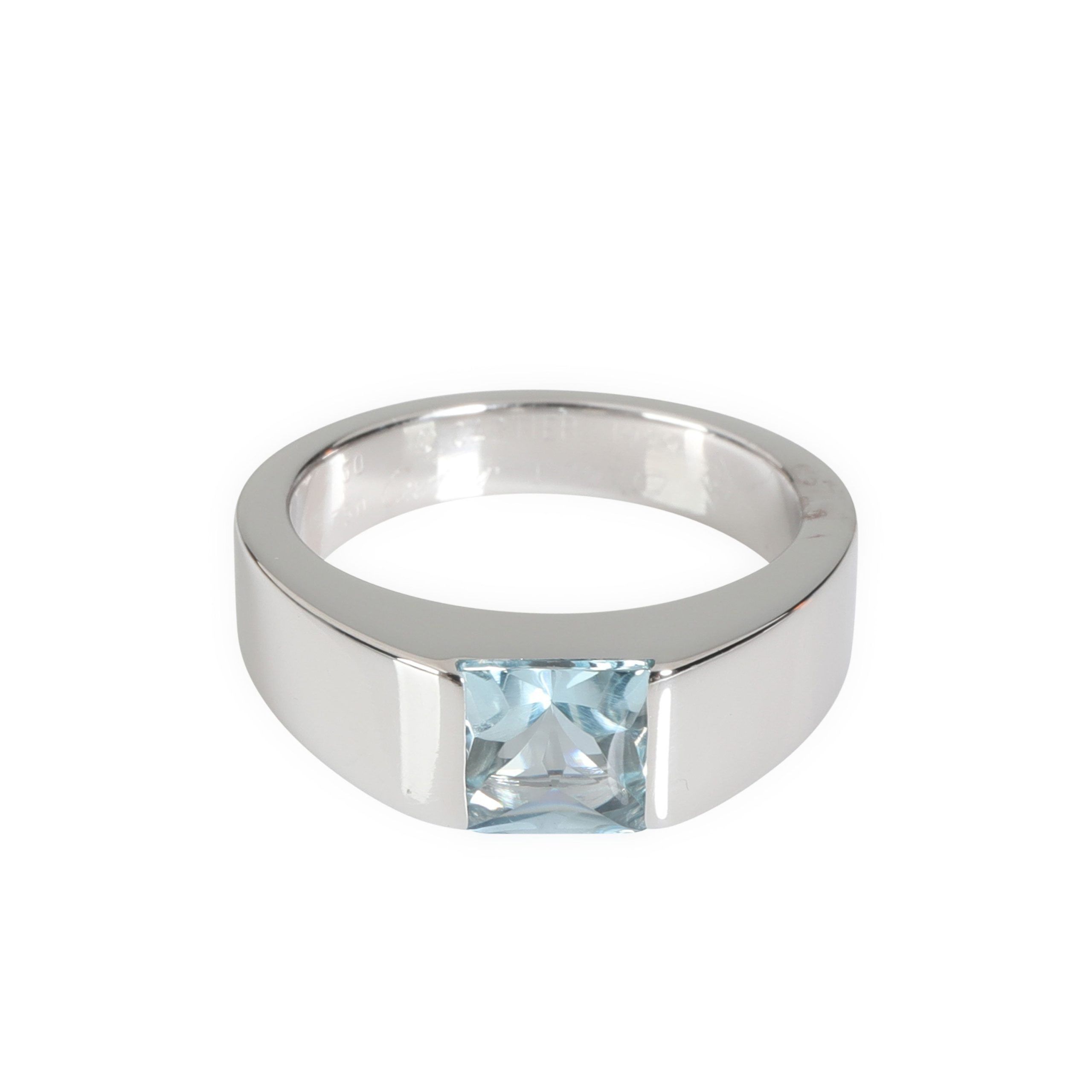 image of Cartier Tank Aquamarine Gemstone Ring In 18K White Gold, Women's