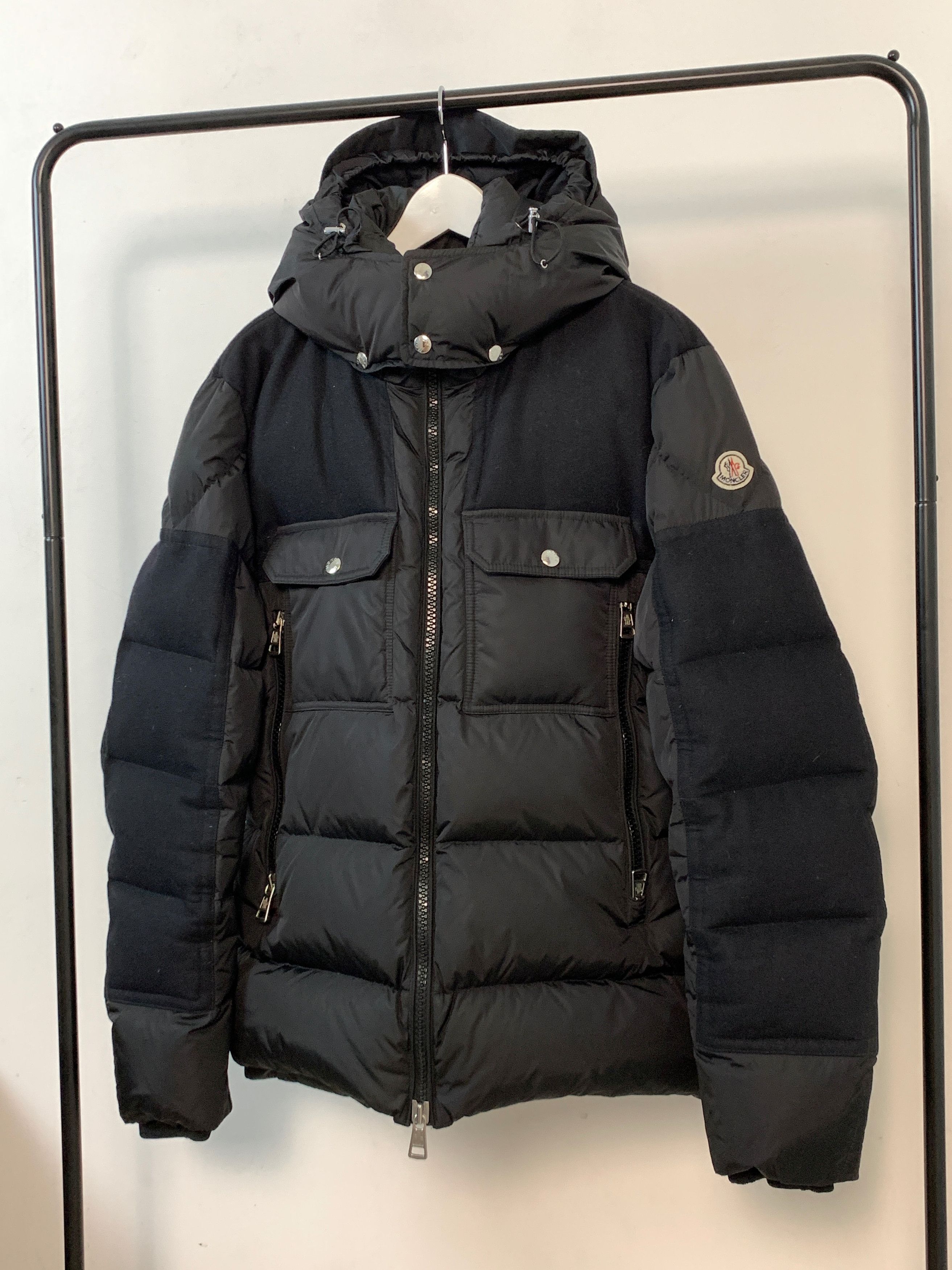 image of Moncler Dimier Black Puffer Hooded Jacket, Men's (Size XL)