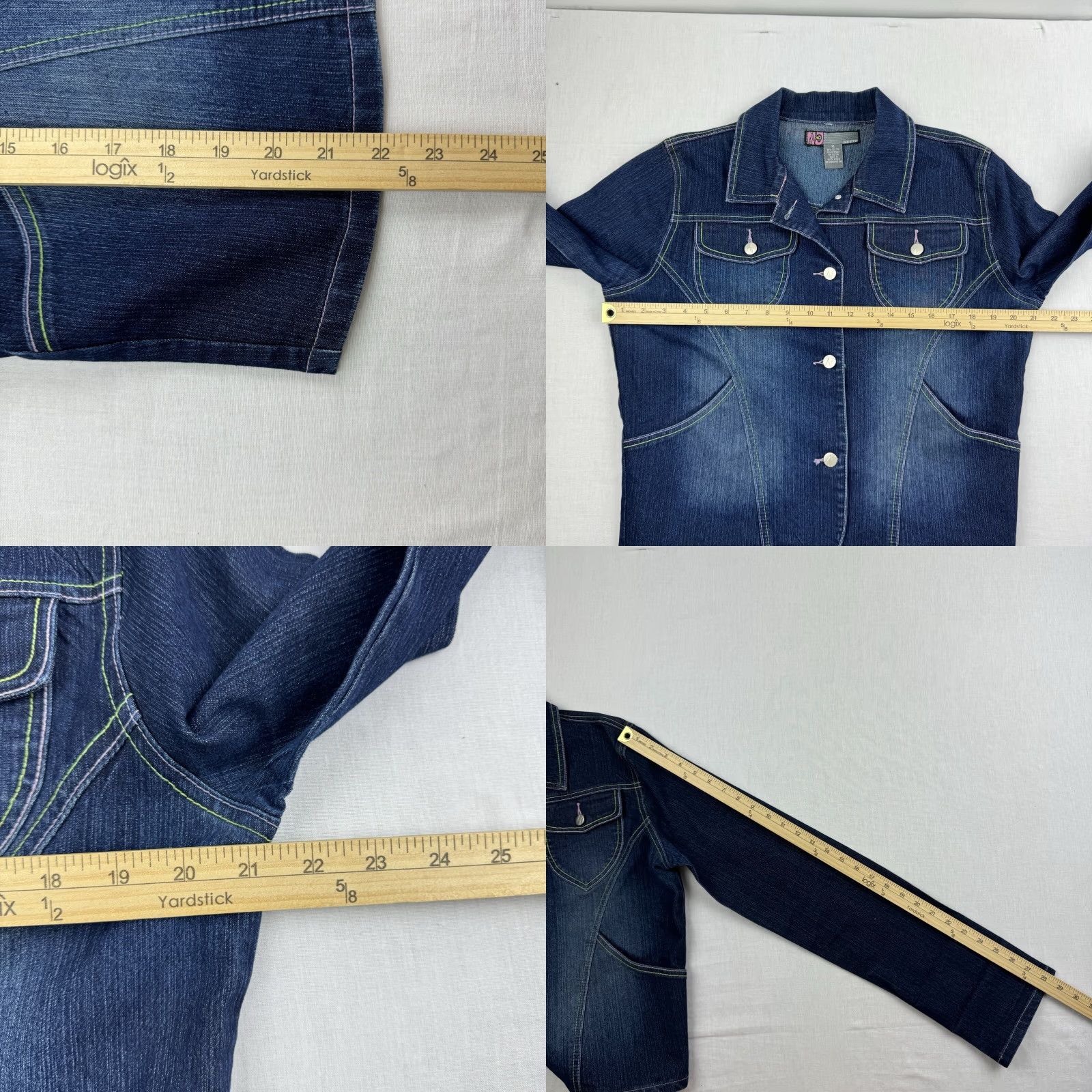 Denime VINTAGE NJ Neeso Denim Jacket Womens XL Blue Grunge Y2K 2000 Cute Fun Jacket Women XL Blue Grunge NJ Neeso Denim Jacket Size XL / US 12-14 / IT 48-50 - 8 Thumbnail
