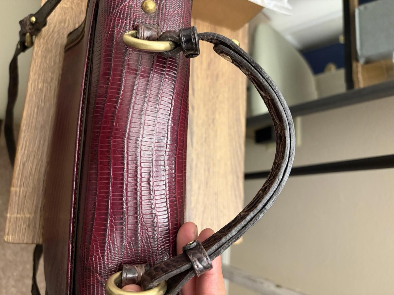 BRAHMIN Brahmin Red Leather Croc Print Buckle Flap Shoulder Handbag Size ONE SIZE - 10 Thumbnail