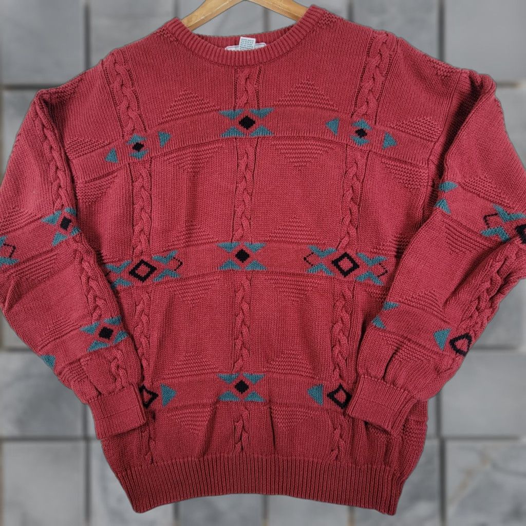 Izod VINTAGE Izod Club Mens L Knit Crewneck Sweater Red Geometric Aztec Retro 90s Size US L / EU 52-54 / 3 - 1 Thumbnail