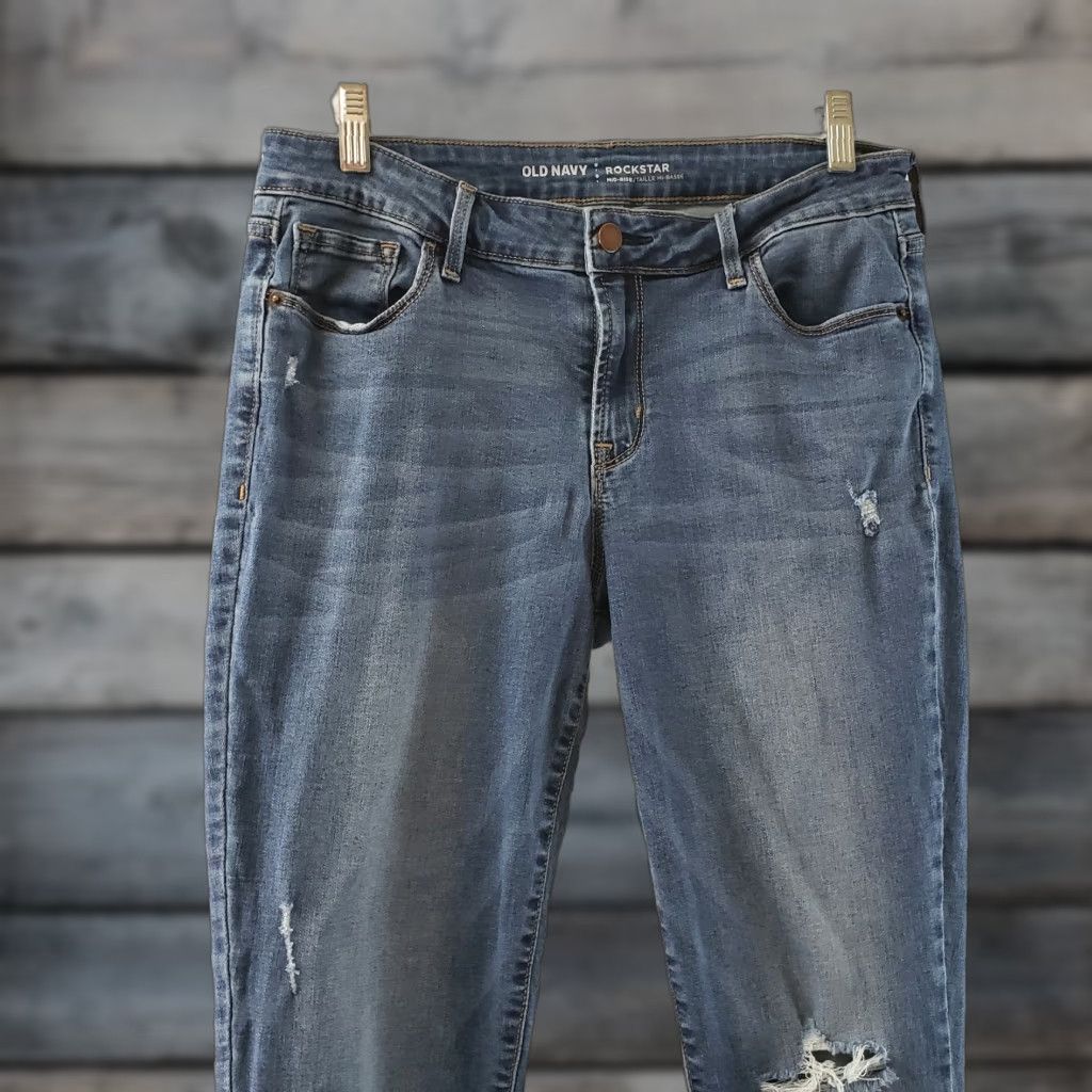 Old Navy Old Navy Womens Rockstar Jeans Size 10 Blue Distressed Skinny Low Rise Jeans Size 32" / US 10 / IT 46 - 1 Thumbnail
