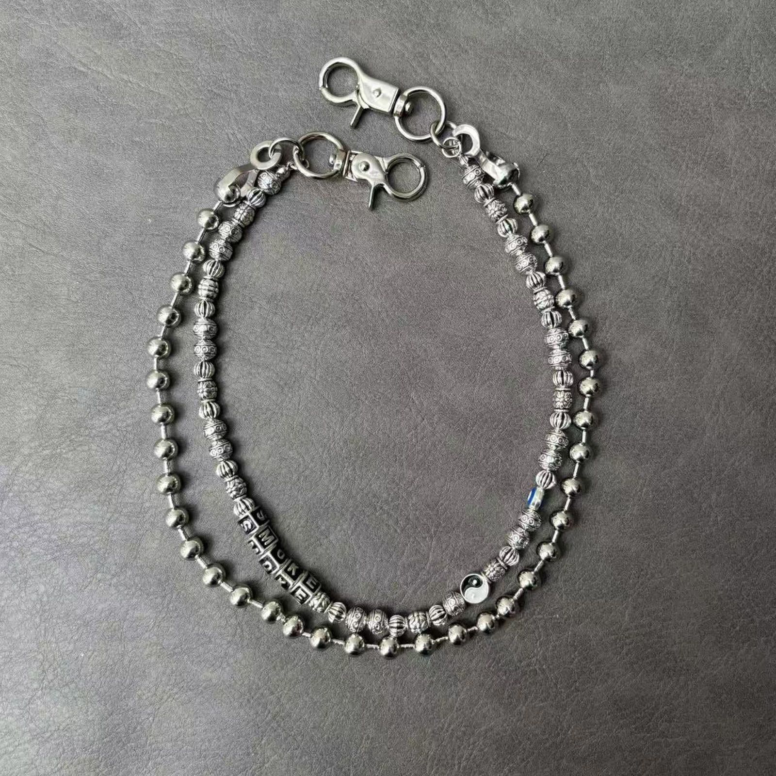Jewelry Silver Double Chain Wallet Pants Accessory, Men's Chain Size ONE SIZE - 4 Thumbnail