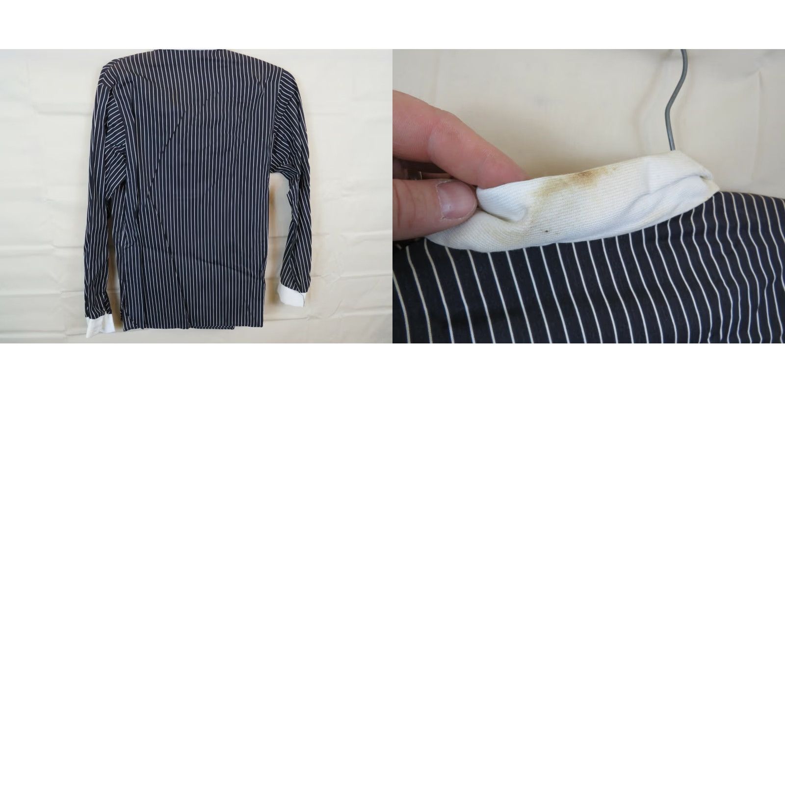 Vintage VINTAGE Polyester Shirt M White 1970s Pin Stripe JAMI Original Stain Destroyed Mens Size M / US 6-8 / IT 42-44 - 8 Thumbnail