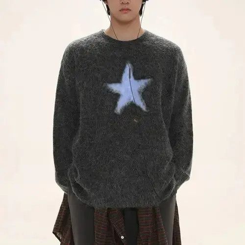 Aran Isles Knitwear × Japanese Brand Y2k Clothes Men Oversized Star Sweater Black Size US M / EU 48-50 / 2 - 1 Thumbnail