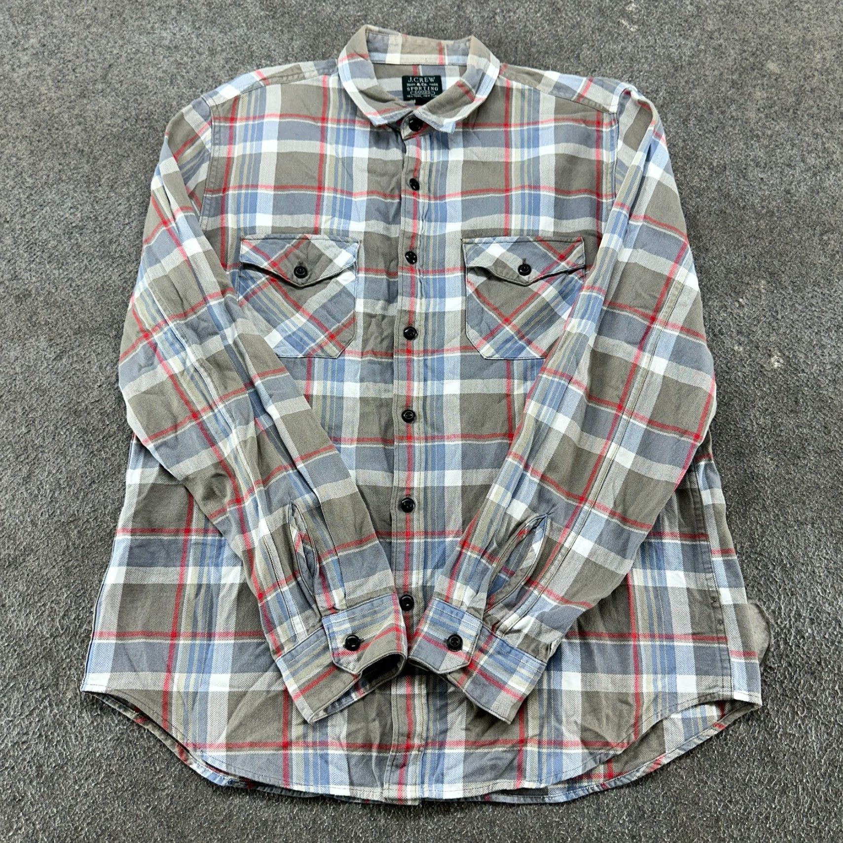 J.Crew VINTAGE J.CREW Shirt Mens L Grey Red Button Up Long Sleeve Plaid Flannel Cotton Size US L / EU 52-54 / 3 - 2 Thumbnail