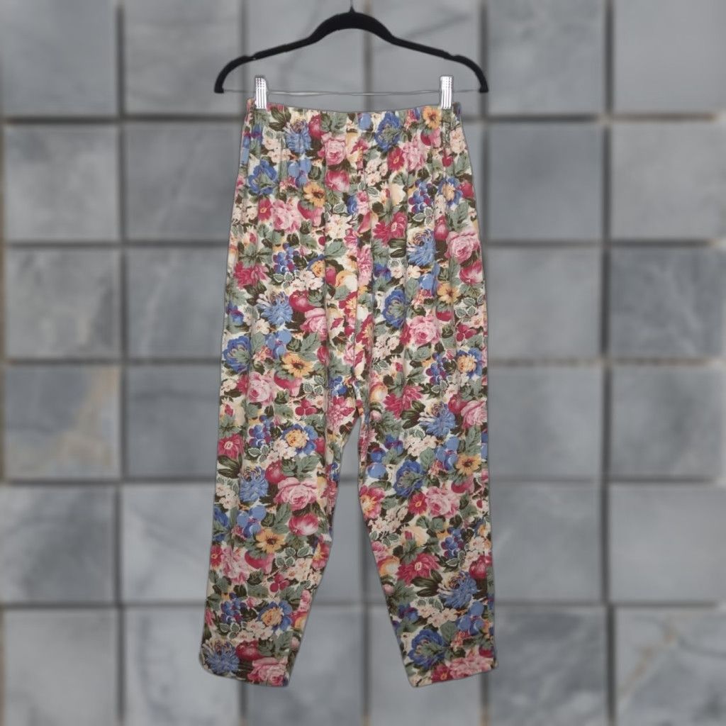 Vintage VINTAGE Floral Stretch Elastic Pants Sweats Bottoms One Size Women Size 42" / US 20 - 1 Thumbnail