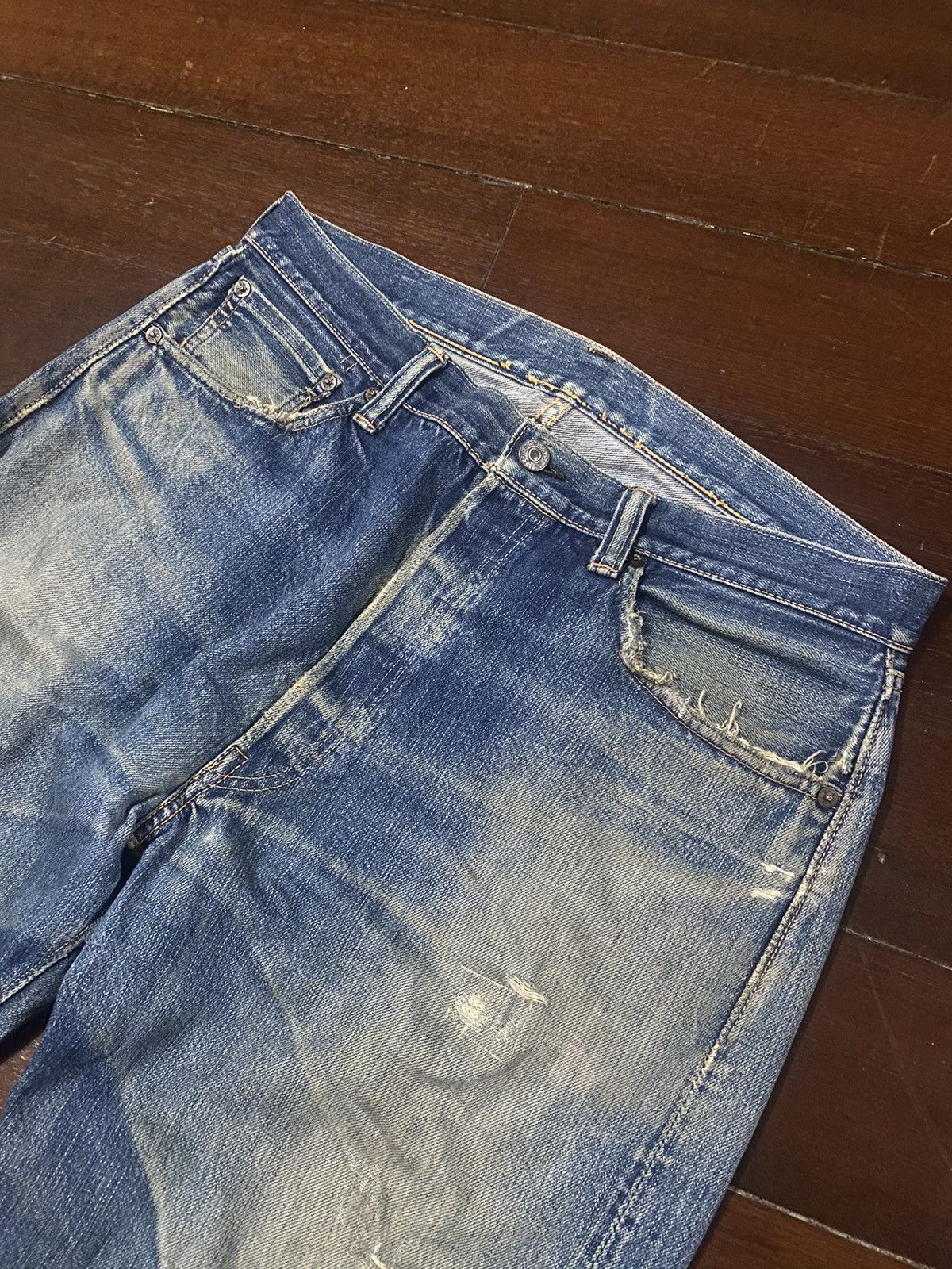 Vintage FIRE 🔥 VINTAGE 90s WAREHOUSE V STITCH DISTRESSED REWORK JEAN Size US 36 / EU 52 - 10 Thumbnail