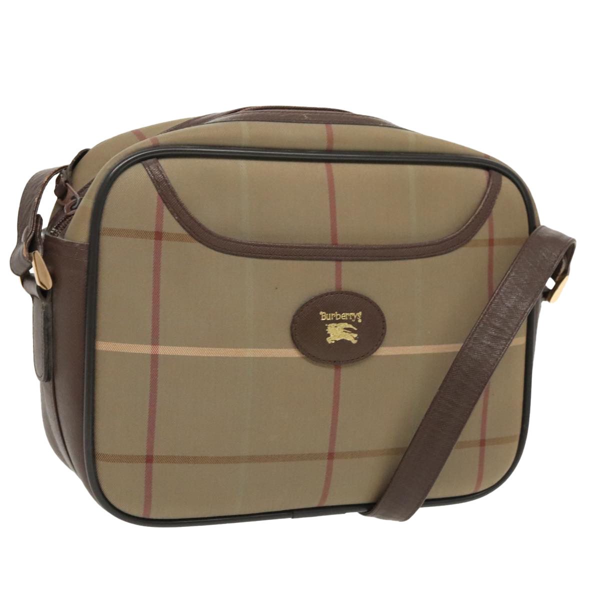 Burberry Check Link Brown Canvas Shoulder Bag (Pre-Owned) Size ONE SIZE - 1 Thumbnail