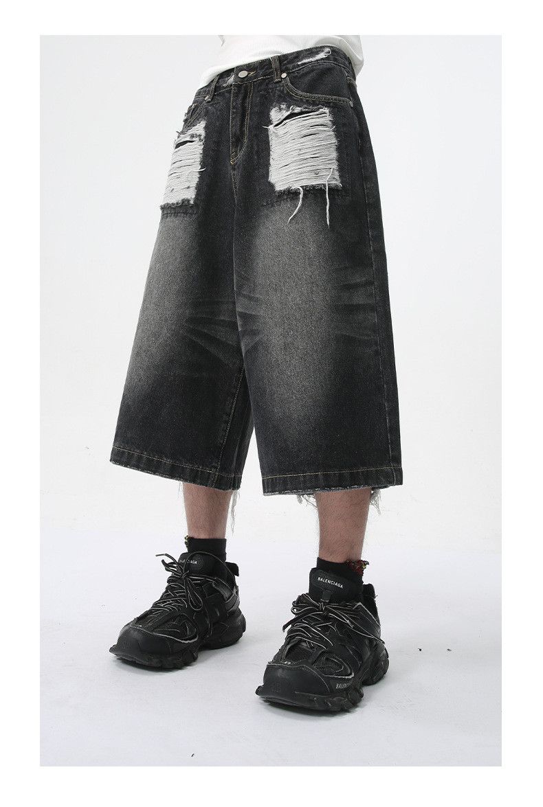 Japanese Brand × Jean Black Vintage Straight Washed Ripped Denim Shorts Size US 32 / EU 48 - 4 Thumbnail