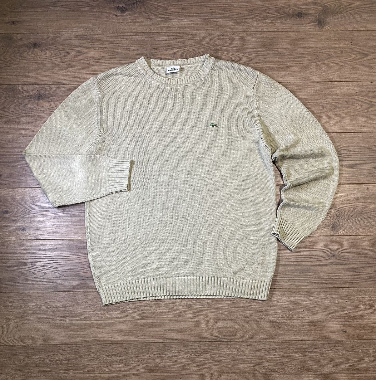 Lacoste × Vintage Vintage Lacoste Classic Knit Sweater Beige Size 6 Size US XL / EU 56 / 4 - 1 Thumbnail