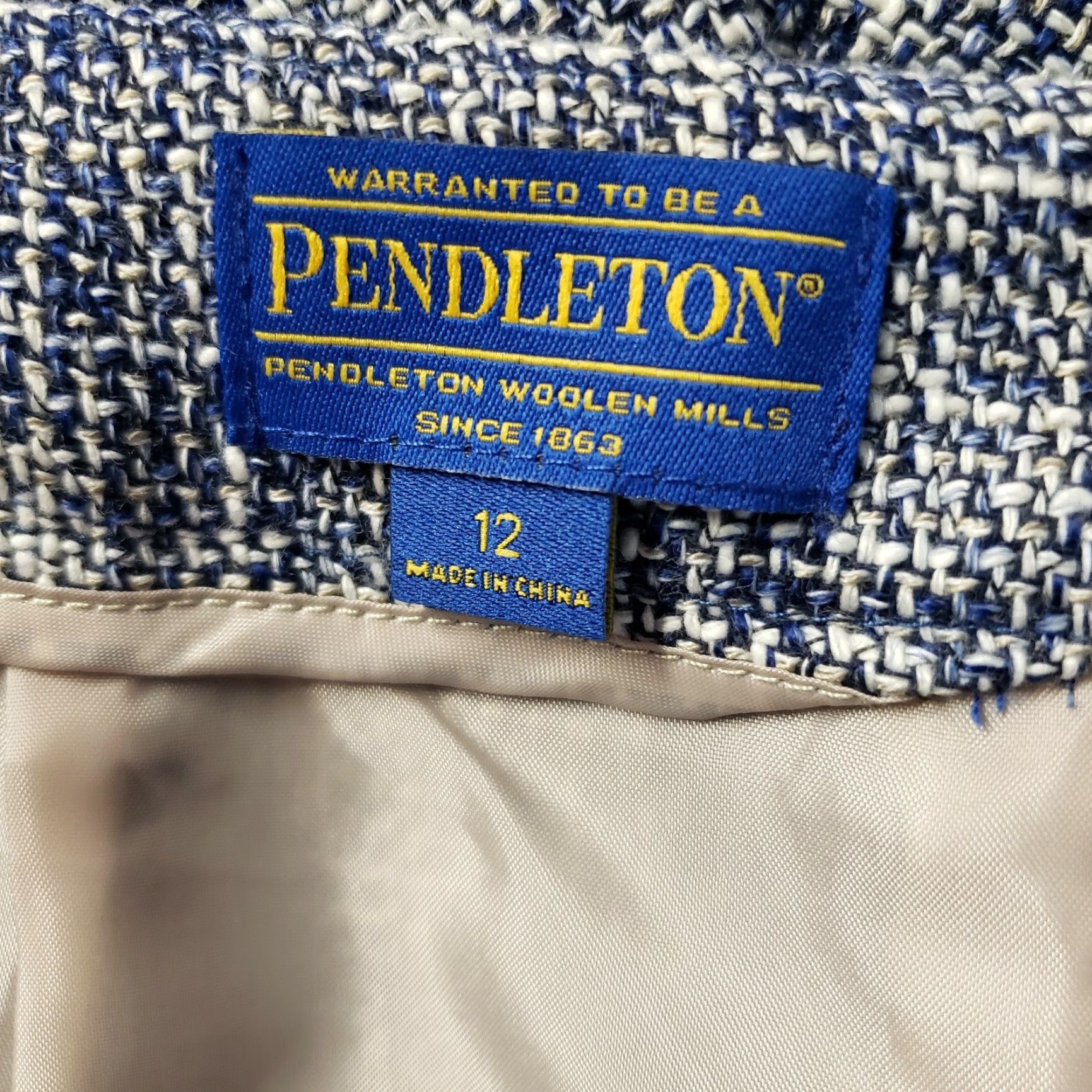 Pendleton VINTAGE Pendleton Womens Pencil Skirt Sz 12 Blue White Cotton Blend Knee Length Zip Womens Size 34" / US 12 / IT 48 - 3 Thumbnail