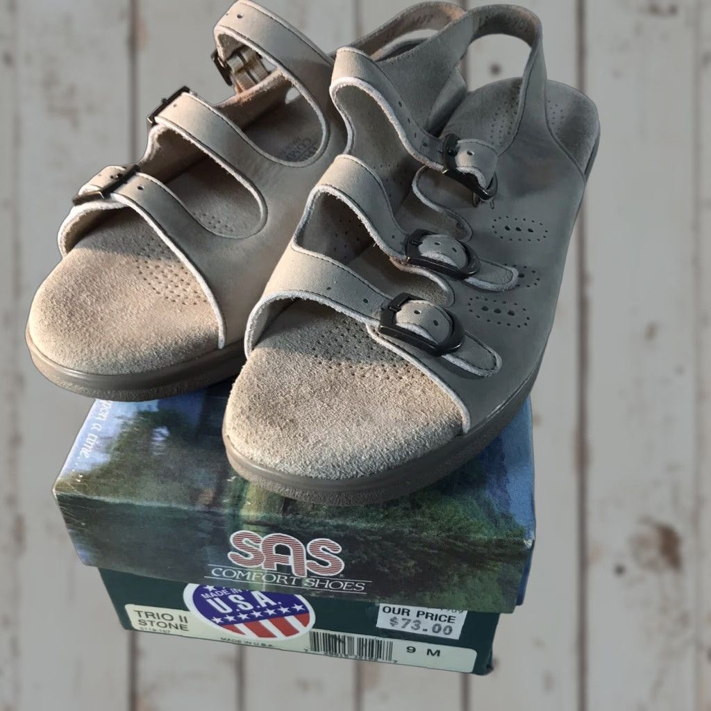 SAS VINTAGE SAS Tripad Leather Sandals Women's Size 9M Casual Comfort Wedge Slip-On US Made Size US 9 / IT 39 - 1 Thumbnail