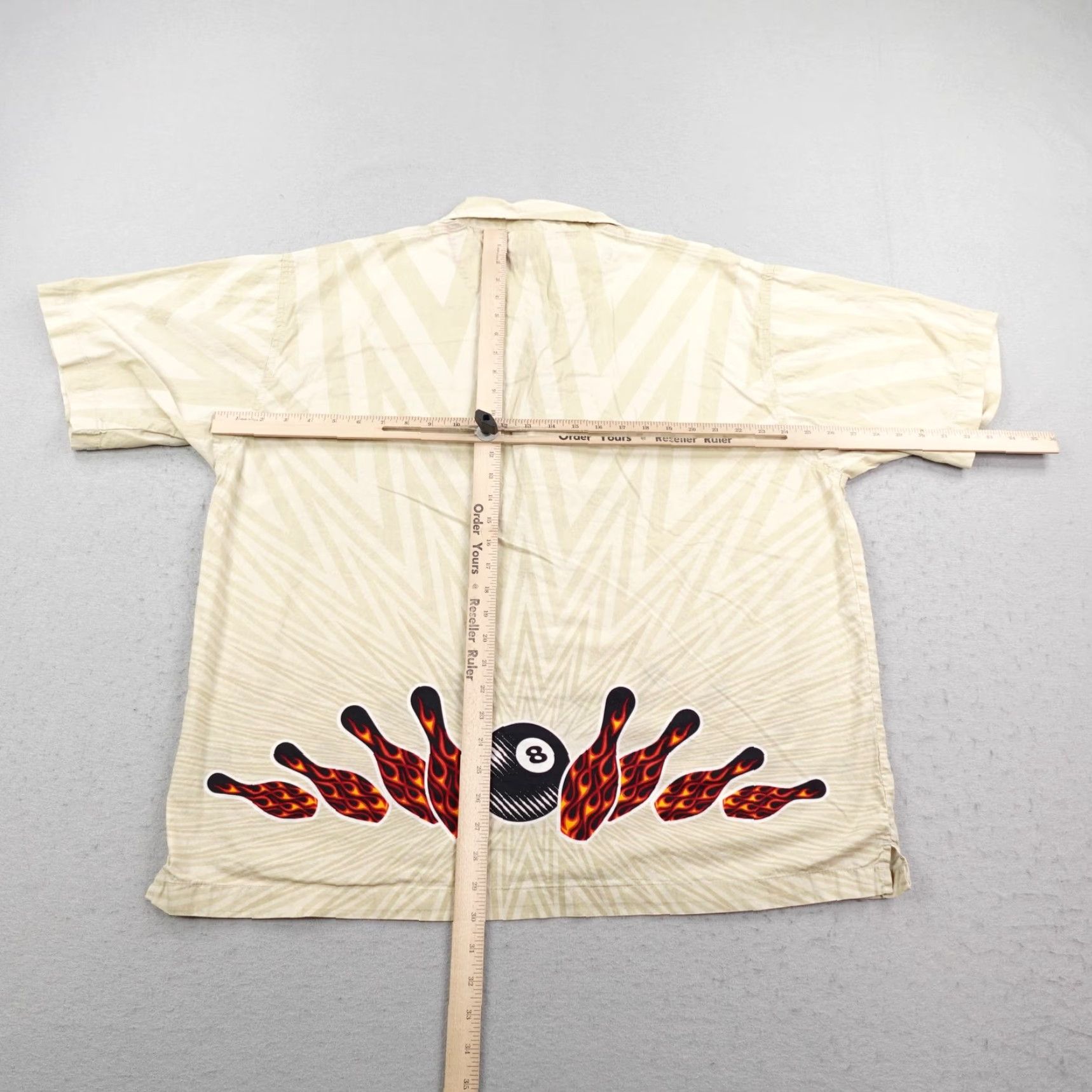 Vintage VINTAGE No Boundaries Shirt Mens XL Beige Flames Bowling Billiards 8 Ball Y2K 90s Mens XL Beige 8-Ball Graphic Print Shirt Size US XL / EU 56 / 4 - 4 Thumbnail