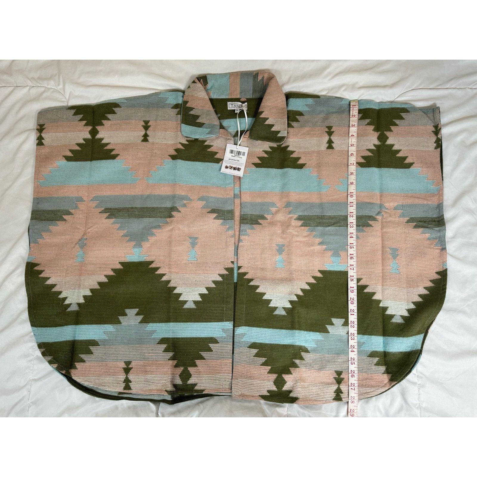 TAMSY Peach and Olive Color Open Front Jacquard One Size