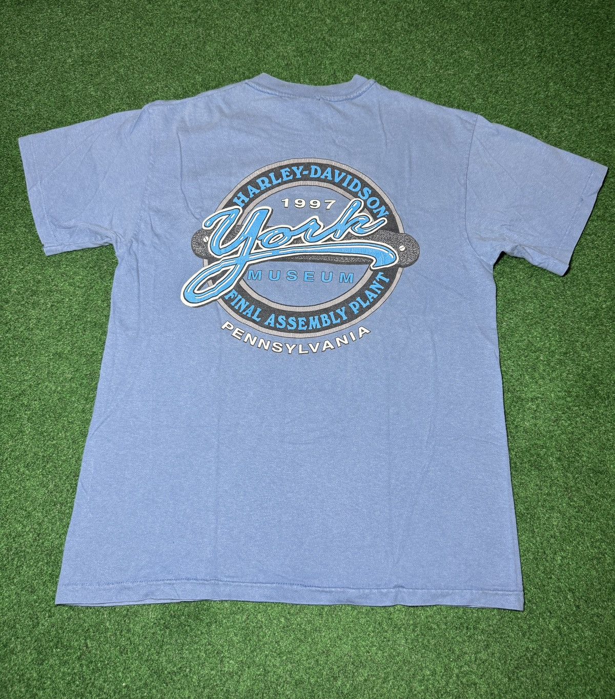 Harley Davidson × Vintage Vtg 90s Harley Davison York Factory Museum Biker T Shirt Size US M / EU 48-50 / 2 - 4 Thumbnail