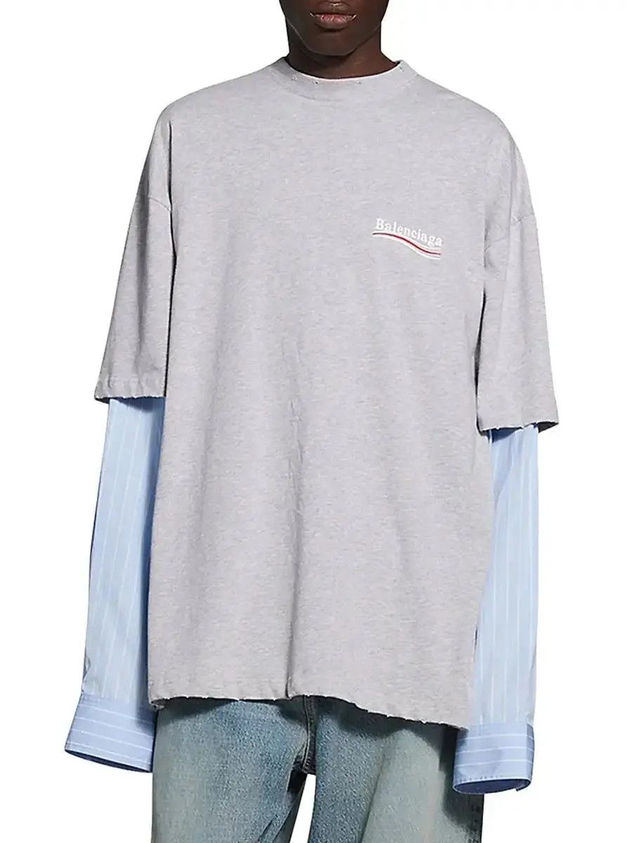 Balenciaga o1mt1gz1224 Political Campaign Layered T-Shirt in Grey Size US L / EU 52-54 / 3 - 4 Thumbnail