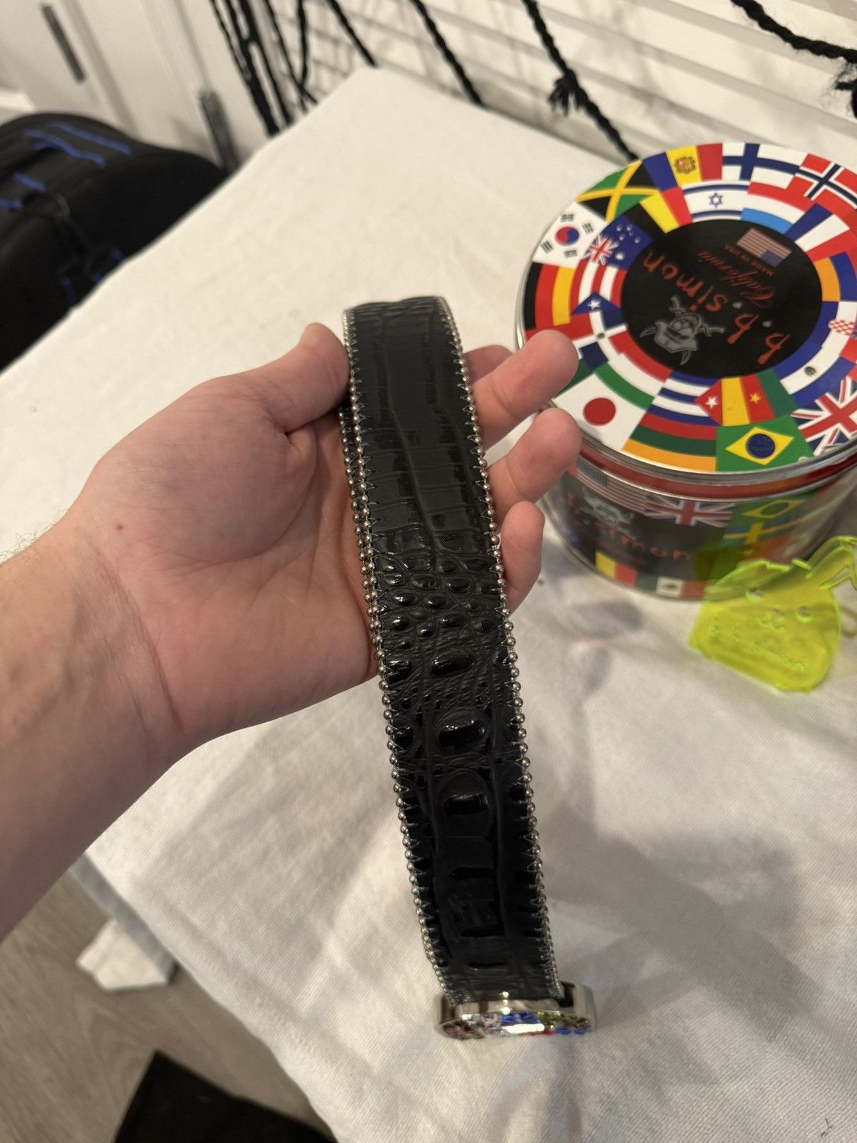 B.B. Simon B.B. Simon Black Croc Belt w/ Crystal D Buckle Size 34 - 4 Thumbnail