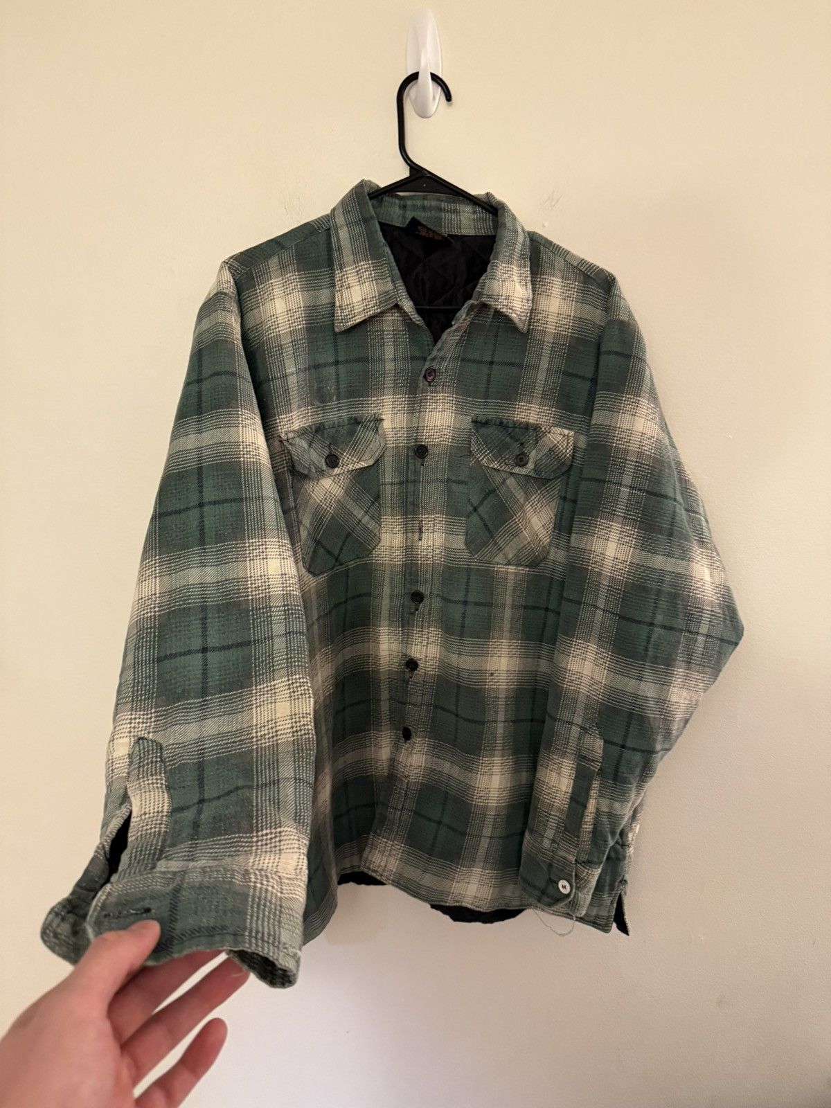 Vintage (XL) BEAUTIFUL FADED VINTAGE Green Flannel Button Up Shirt Size US XL / EU 56 / 4 - 1 Thumbnail