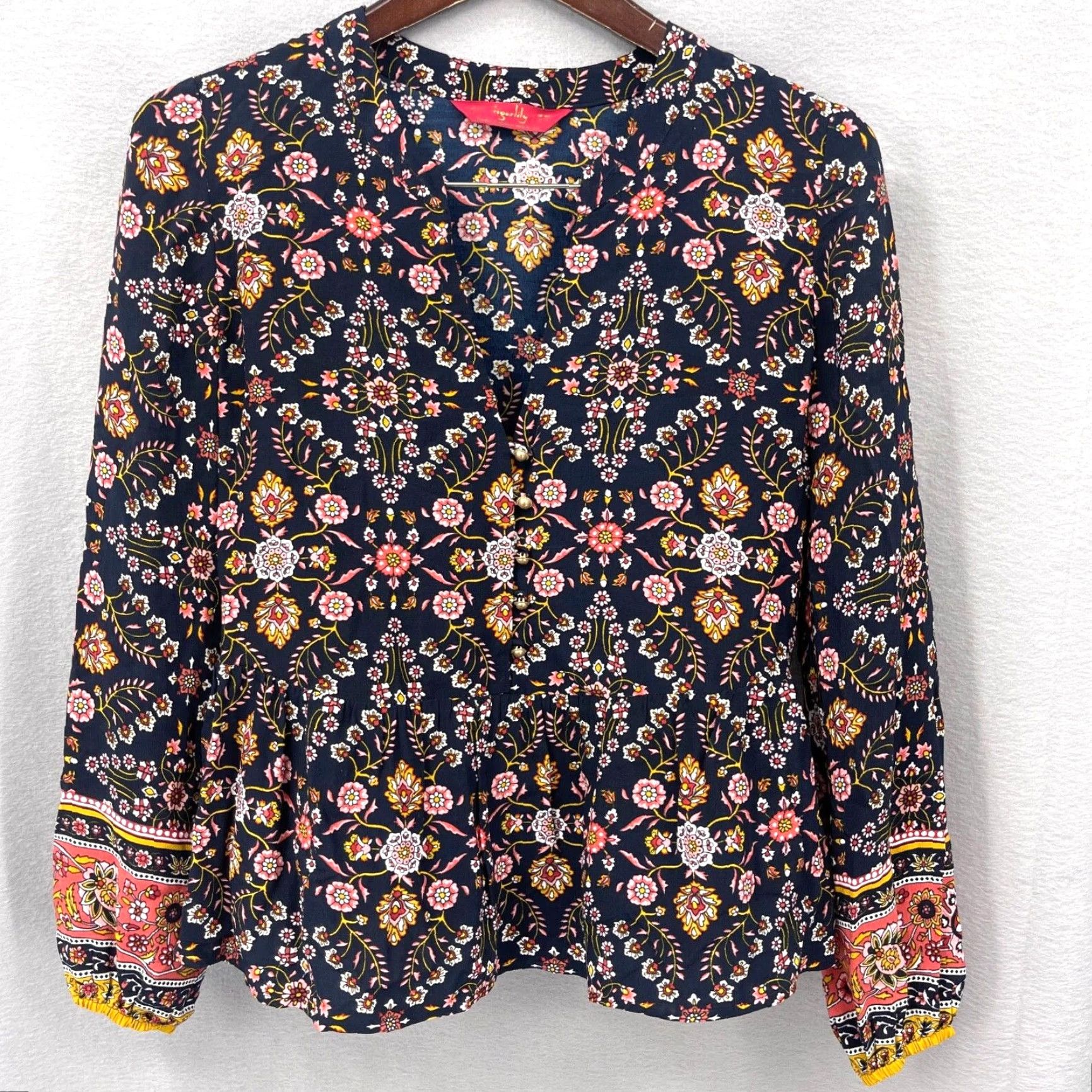 Vintage Tigerlily Vintage Boho Floral Blouse Women's Size 2 Long Sleeve Rayon Brown Size XS / US 0-2 / IT 36-38 - 2 Thumbnail