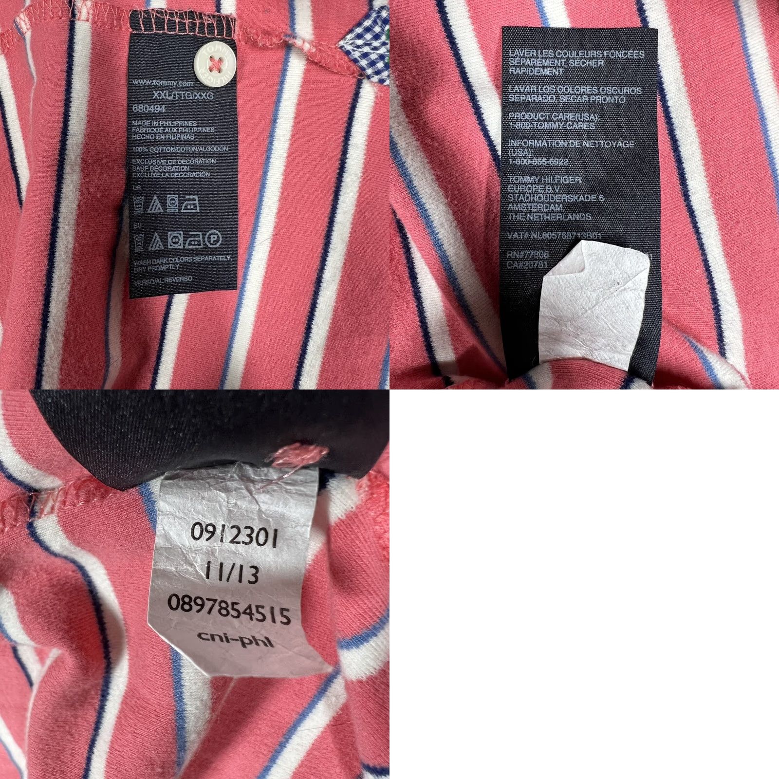 Tommy Hilfiger VINTAGE Tommy Hilfiger Polo Shirt Mens 2XL Pink Blue White Striped Minor Flaw Golf Casual Shirt Size US XXL / EU 58 / 5 - 9 Thumbnail