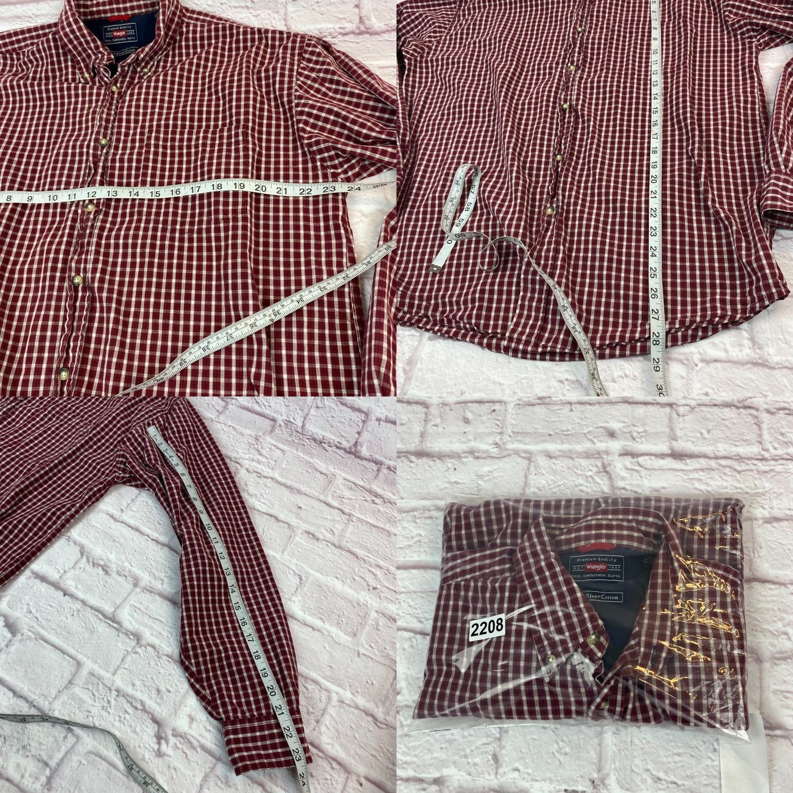 Wrangler Wrangler Shirt Mens Plaid Button-Up Long Sleeve Red 100% Cotton Western Cowboy Large Regular Size US L / EU 52-54 / 3 - 8 Thumbnail