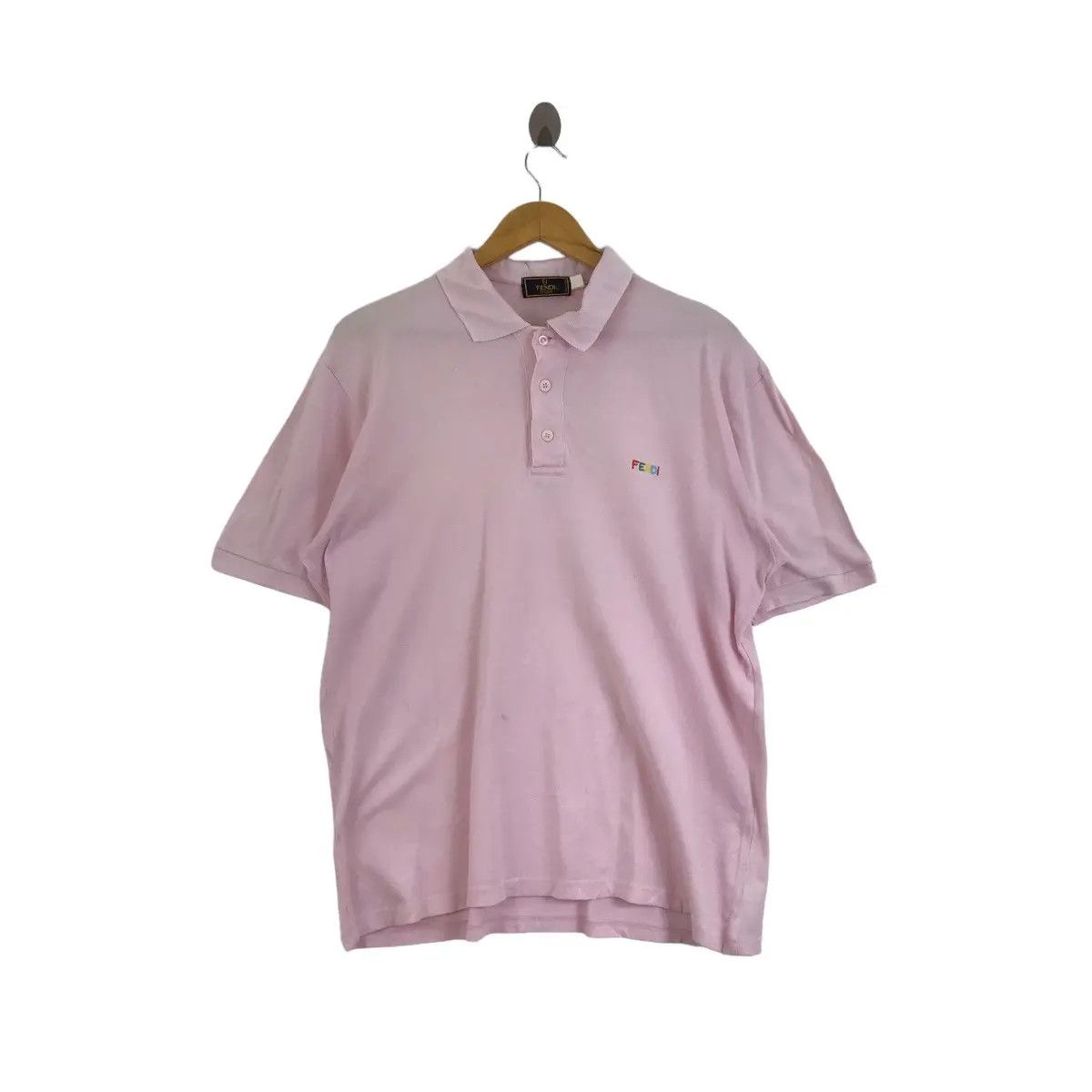 Fendi Vtg 90’FENDI UOMO Made In Italy Side Logo Pink Polo TeeShirt Size US L / EU 52-54 / 3 - 1 Thumbnail
