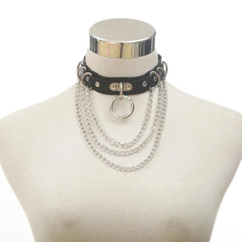 Jewelry Spike Black Leather Choker Necklace Jewelry Size ONE SIZE - 1 Thumbnail