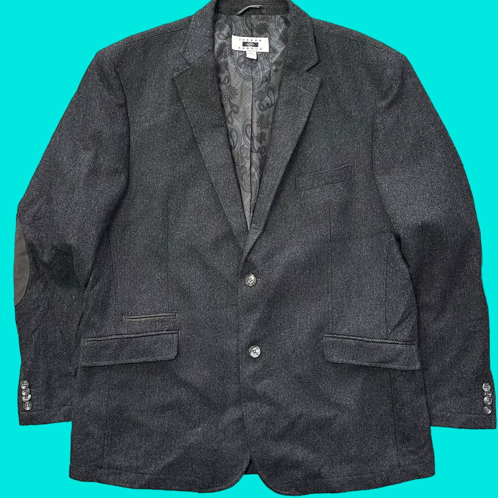 Joseph Abboud Joseph Abboud Blazer Mens XXL Grey Herringbone Tweed Sport Coat Two-Button Elbow Patch Wool Polyester Size 48R - 1 Thumbnail