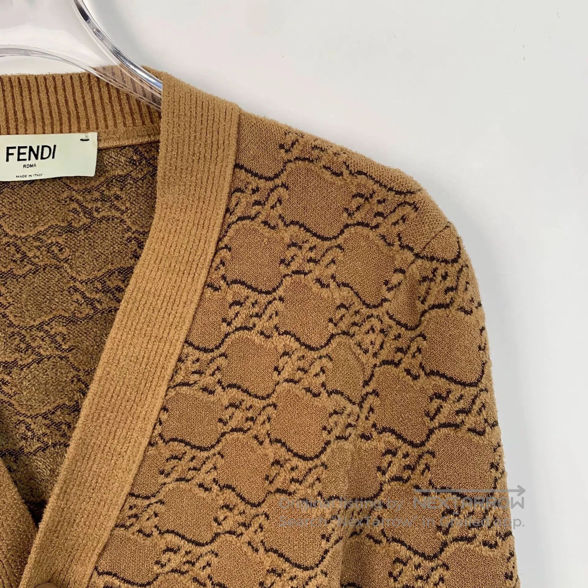 Fendi fendi brown patterned v-neck knit cardigan. Size US M / EU 48-50 / 2 - 3 Thumbnail